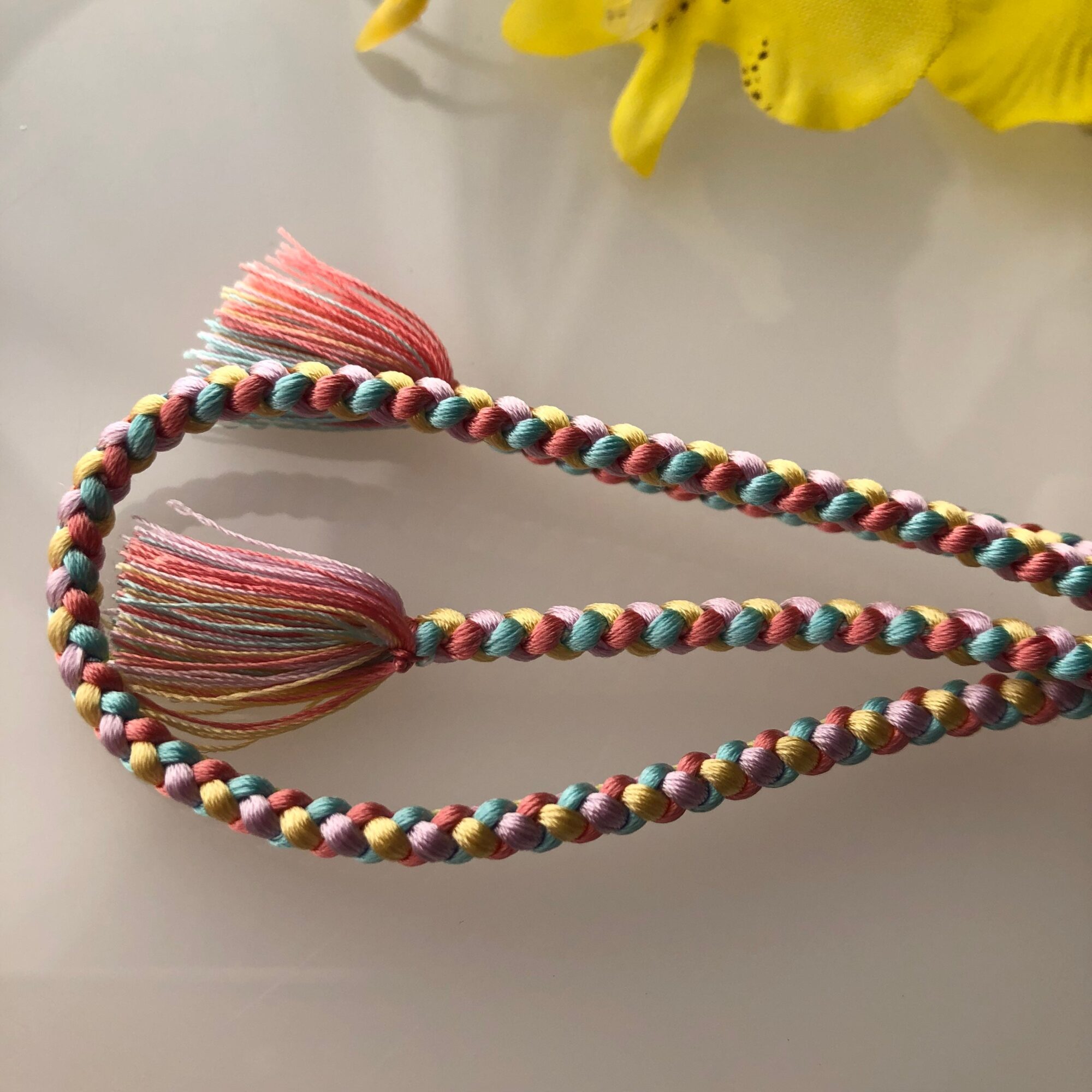Kumihimo Braided Bracelet Rainbow Colored Silk Like Kumihimo Braided with Slip Knot Bracelet - Size at 7 Inches Round