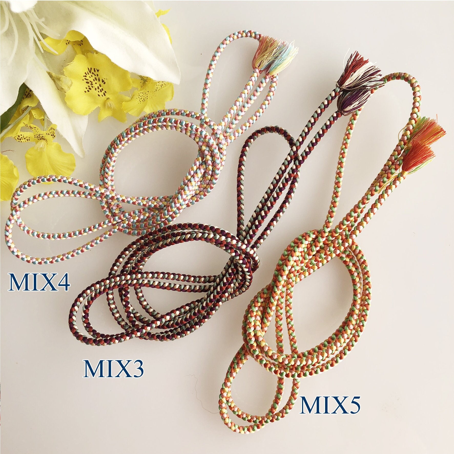 Silk kumihimo braided cord 3.5 mm 150 cm 4 strand braided, for belts  bracelet and necklaces. kumihimo Japanese Kimono ObiJime Belt Cord Braid