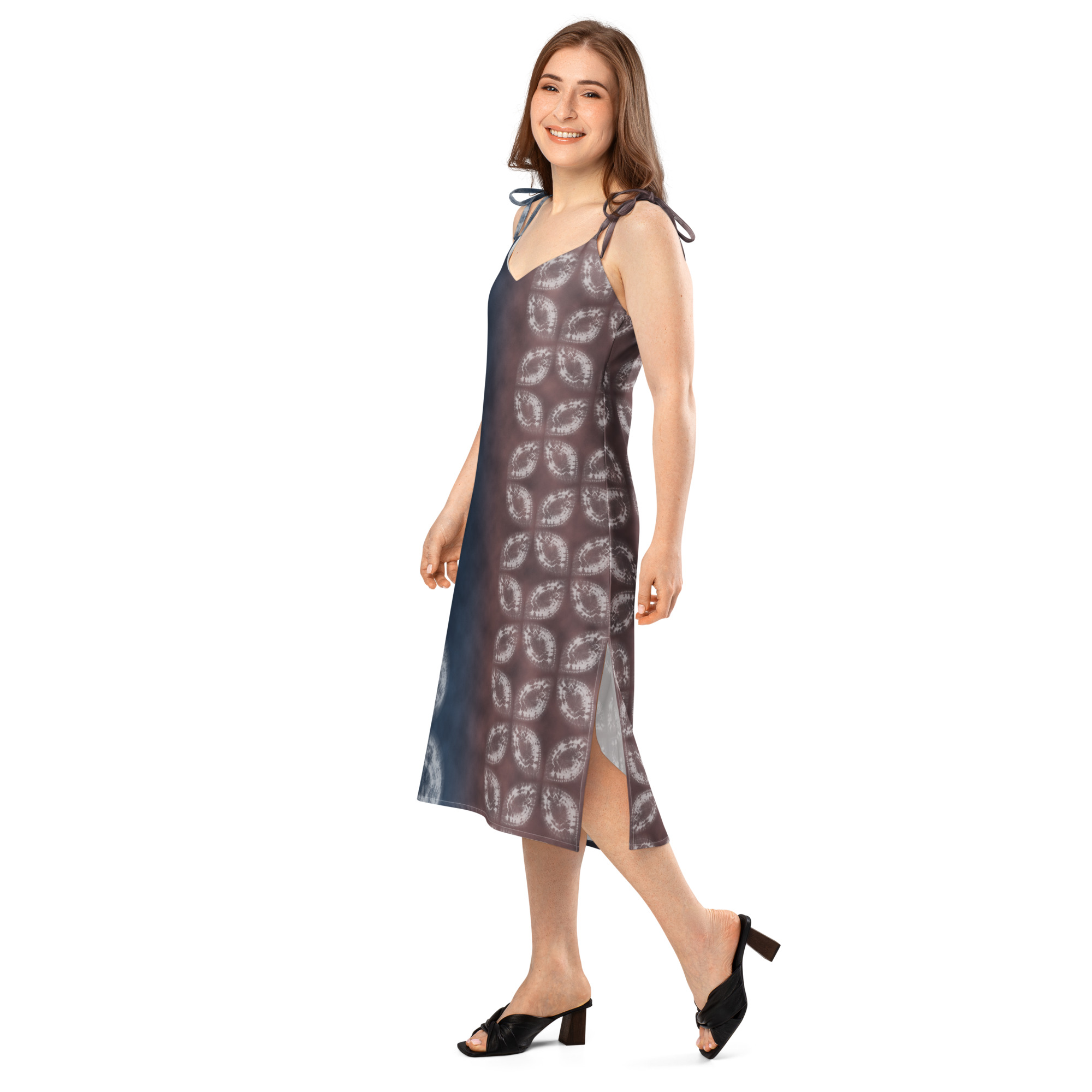 Akane & Indigo Shibori-Inspired Slip Dress Dramatic Two-Tone All-Over Print - Image 11