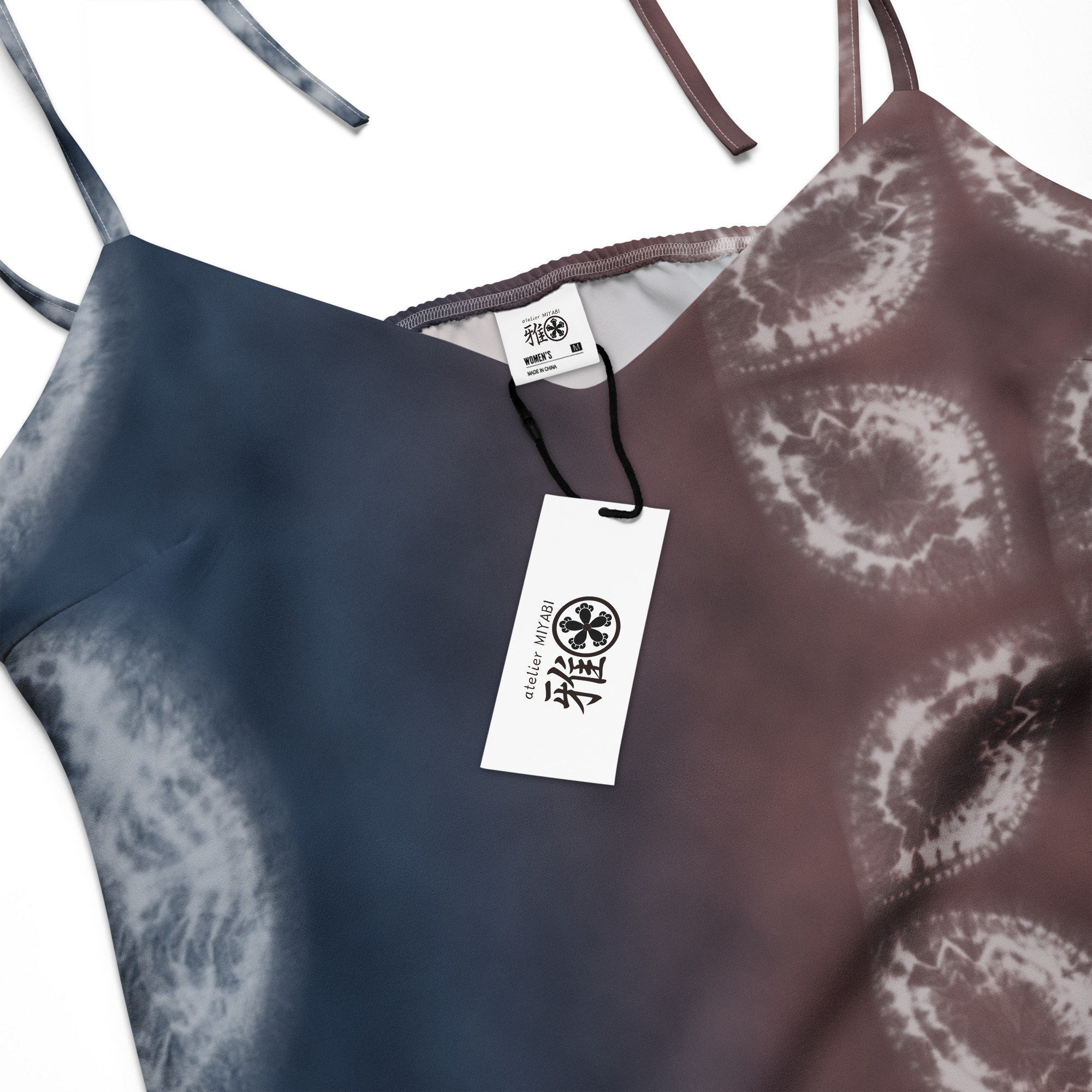 Akane & Indigo Shibori-Inspired Slip Dress Dramatic Two-Tone All-Over Print - Image 13