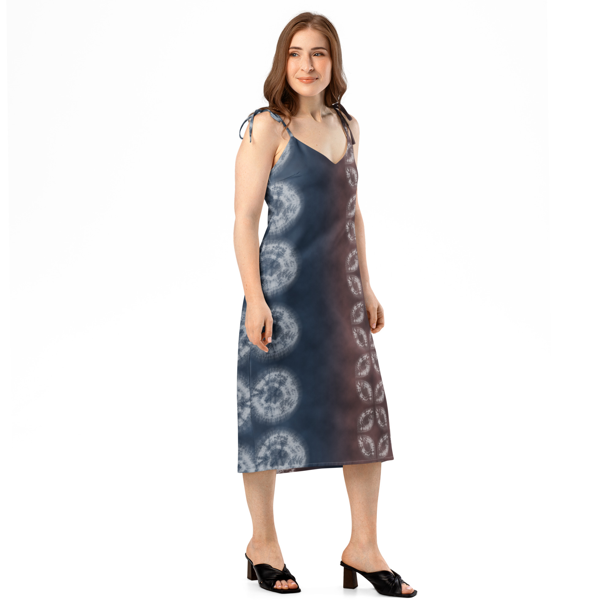 Akane & Indigo Shibori-Inspired Slip Dress Dramatic Two-Tone All-Over Print - Image 14