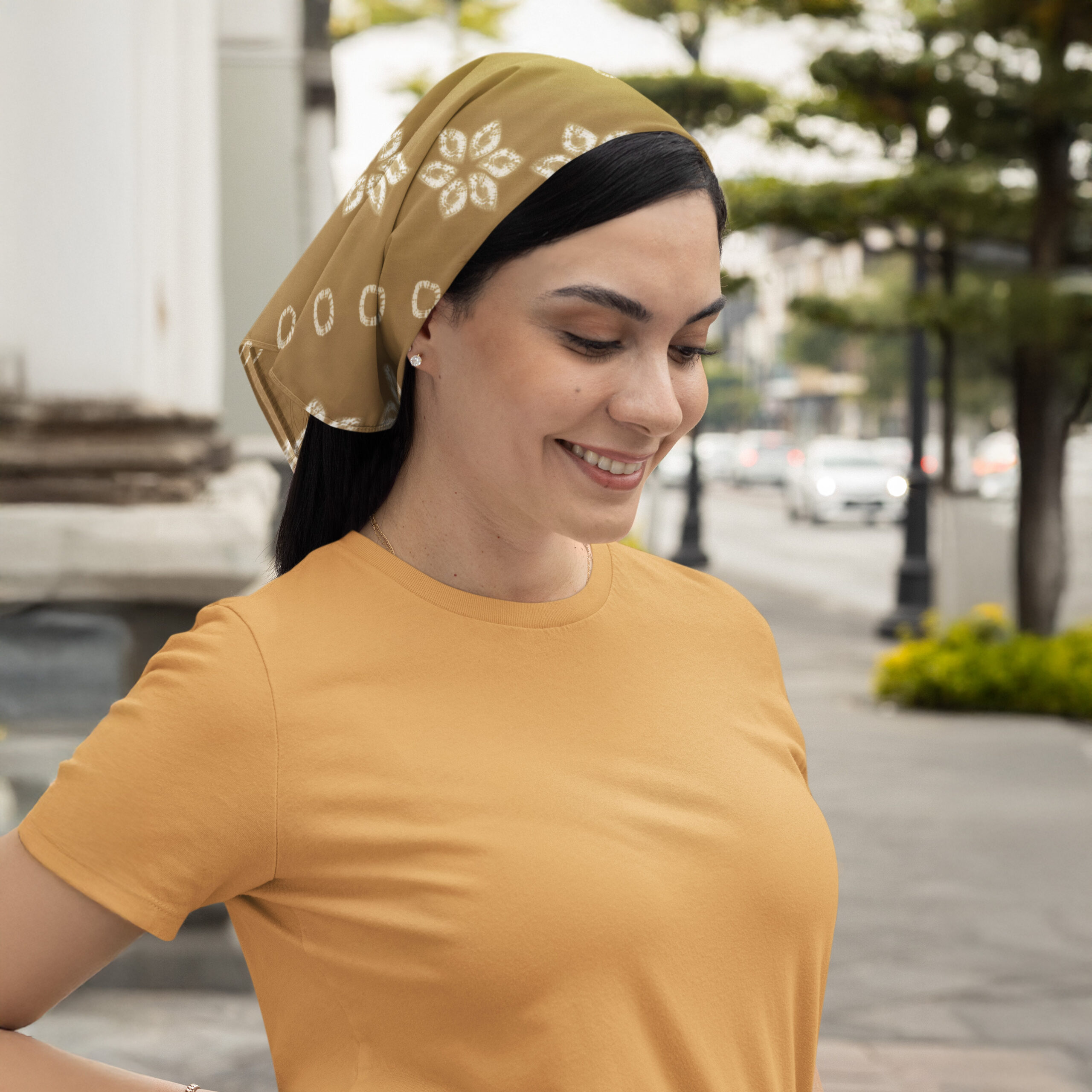 Yellow Nuishime Shibori Flower Furoshiki Bandana – Diagonal Drift - Image 7