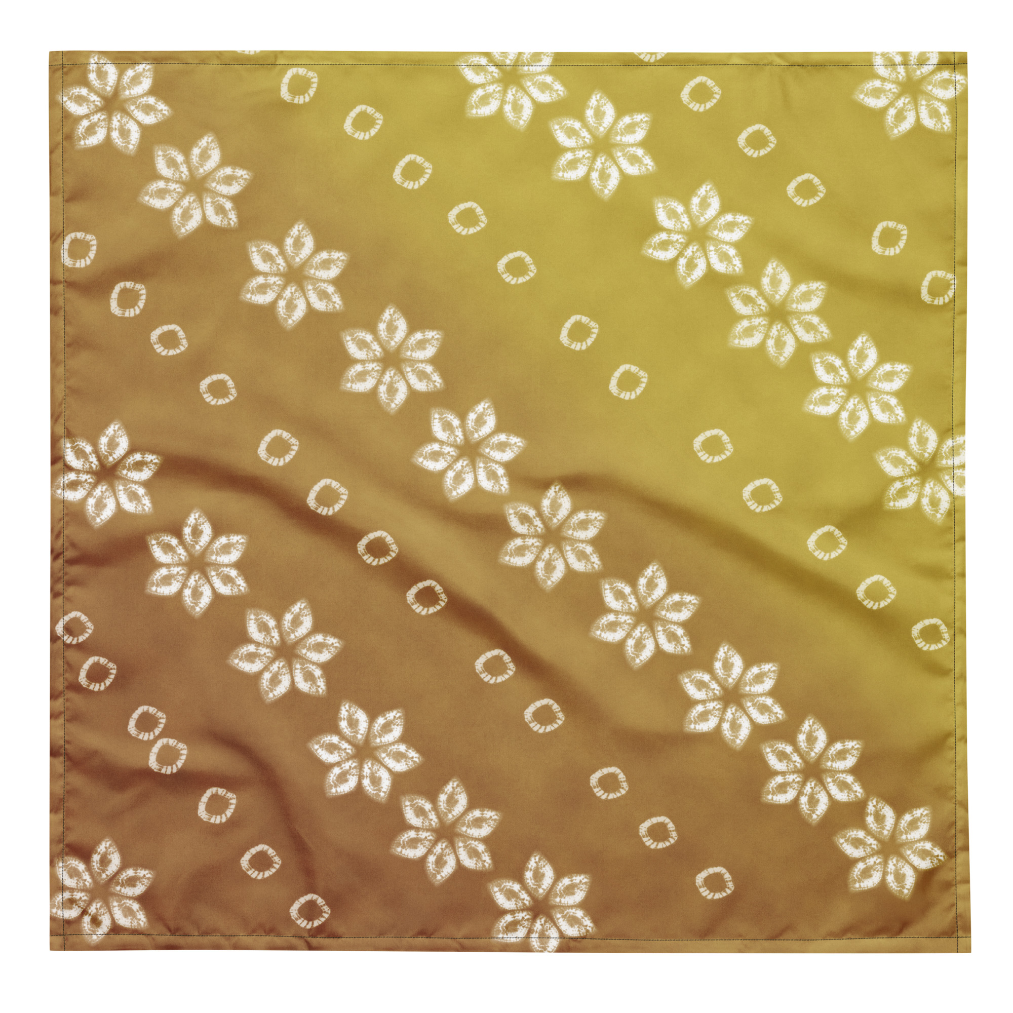 Yellow Nuishime Shibori Flower Furoshiki Bandana – Diagonal Drift