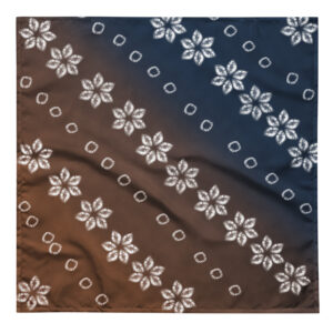 Indigo and Kakishiu Nuishime Shibori Flower Furoshiki Bandana – Diagonal Drift
