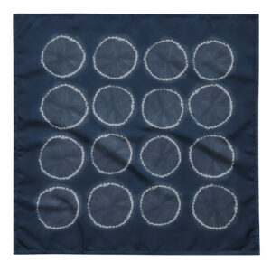 Deep Indigo Nuishime Shibori Circle Furoshiki Bandana – Even Grid