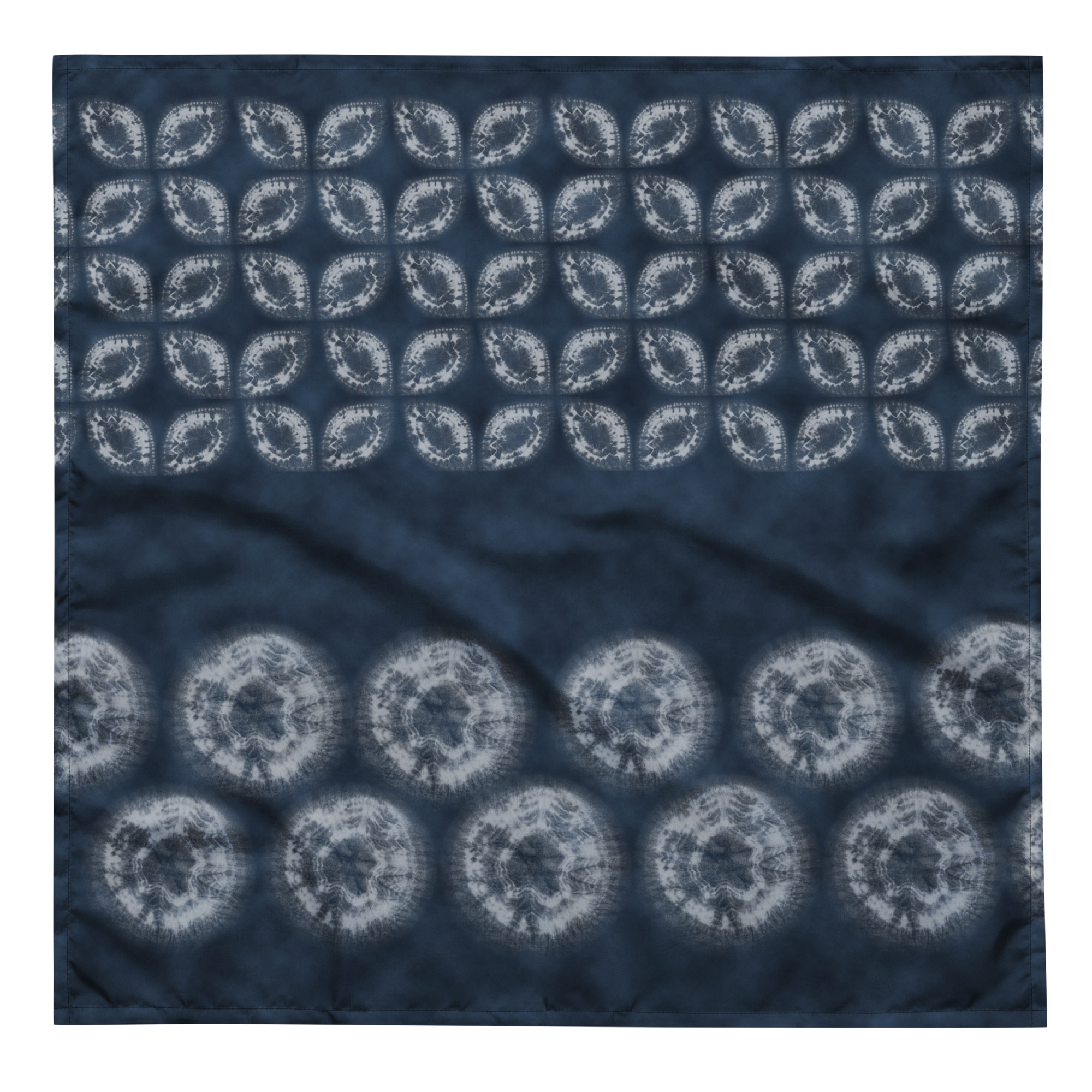 Deep Indigo Shibori Shippou & Circle bandana Furoshiki – Textile Design Inspired by Hand-Dyed Shibori Motifs –