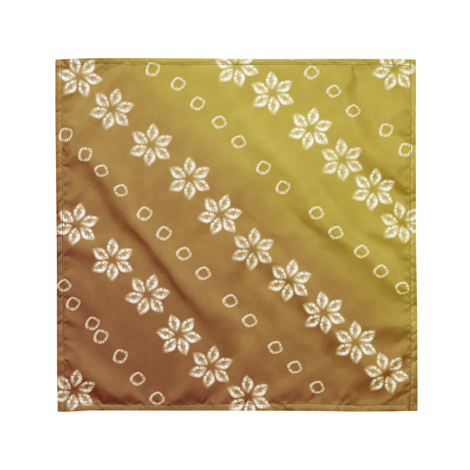 Yellow Nuishime Shibori Flower Furoshiki Bandana – Diagonal Drift - Image 6