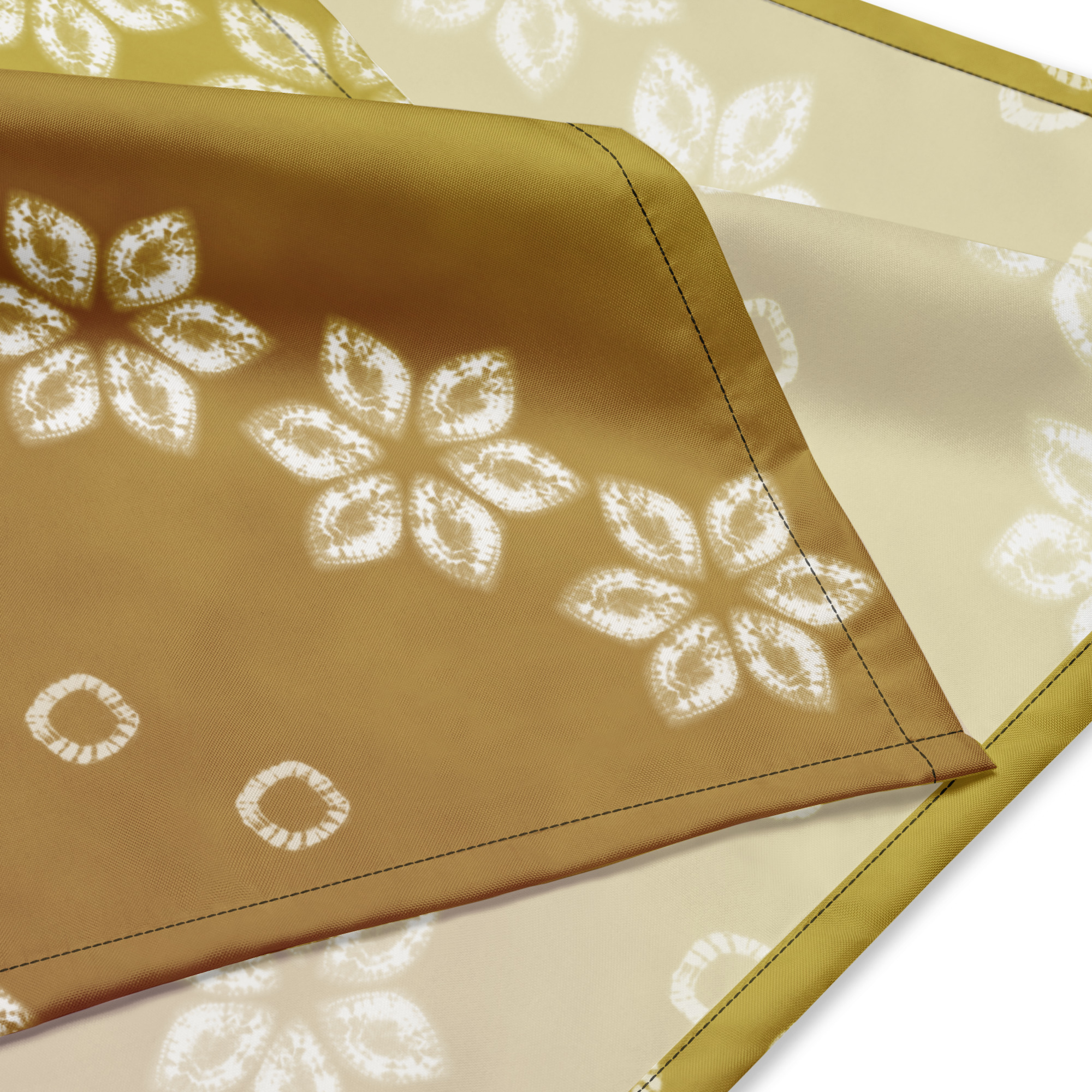 Yellow Nuishime Shibori Flower Furoshiki Bandana – Diagonal Drift - Image 2