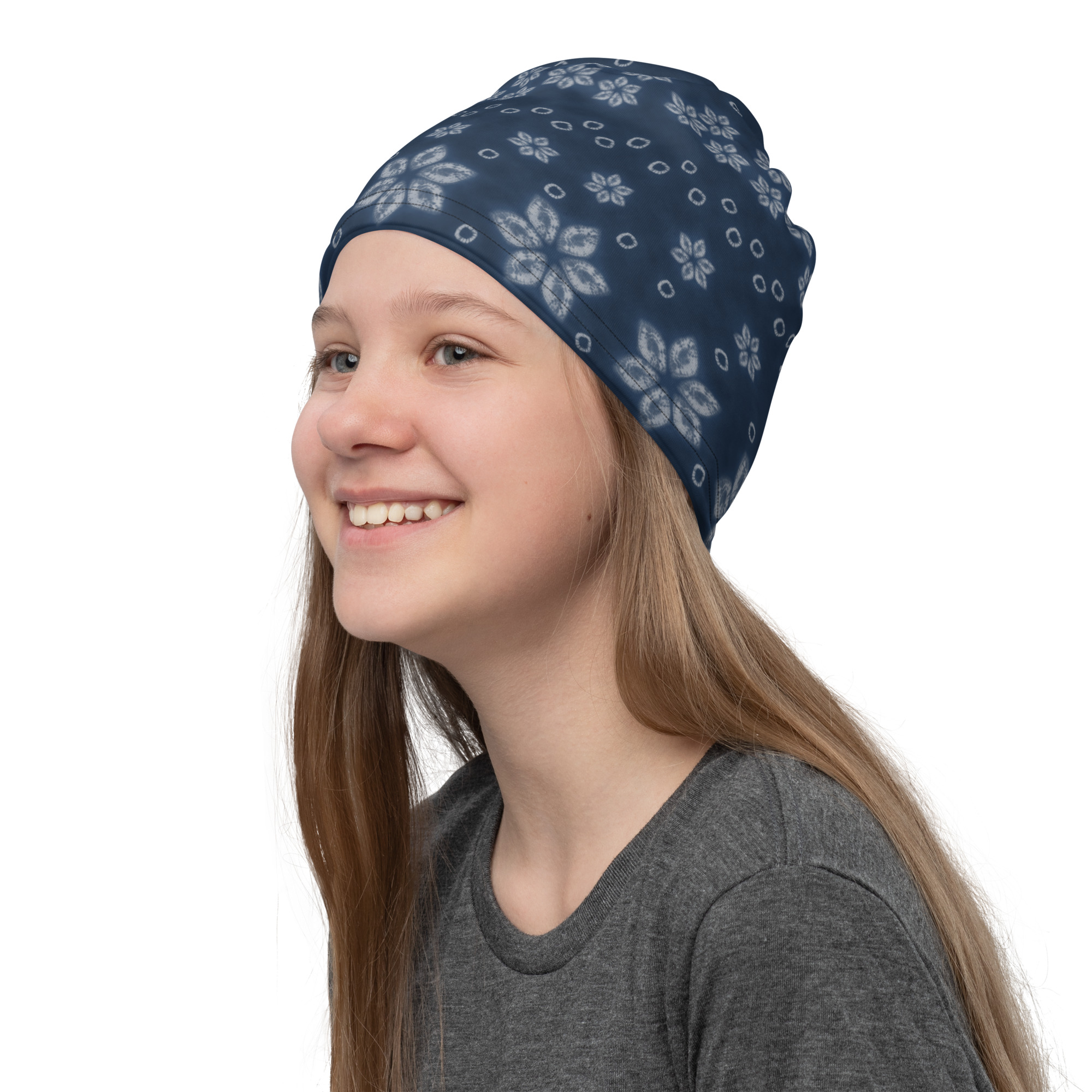 Deep Indigo Shibori Neck Gaiter – All-Season Tube Scarf Inspired by Japanese Tie-Dy - Image 3