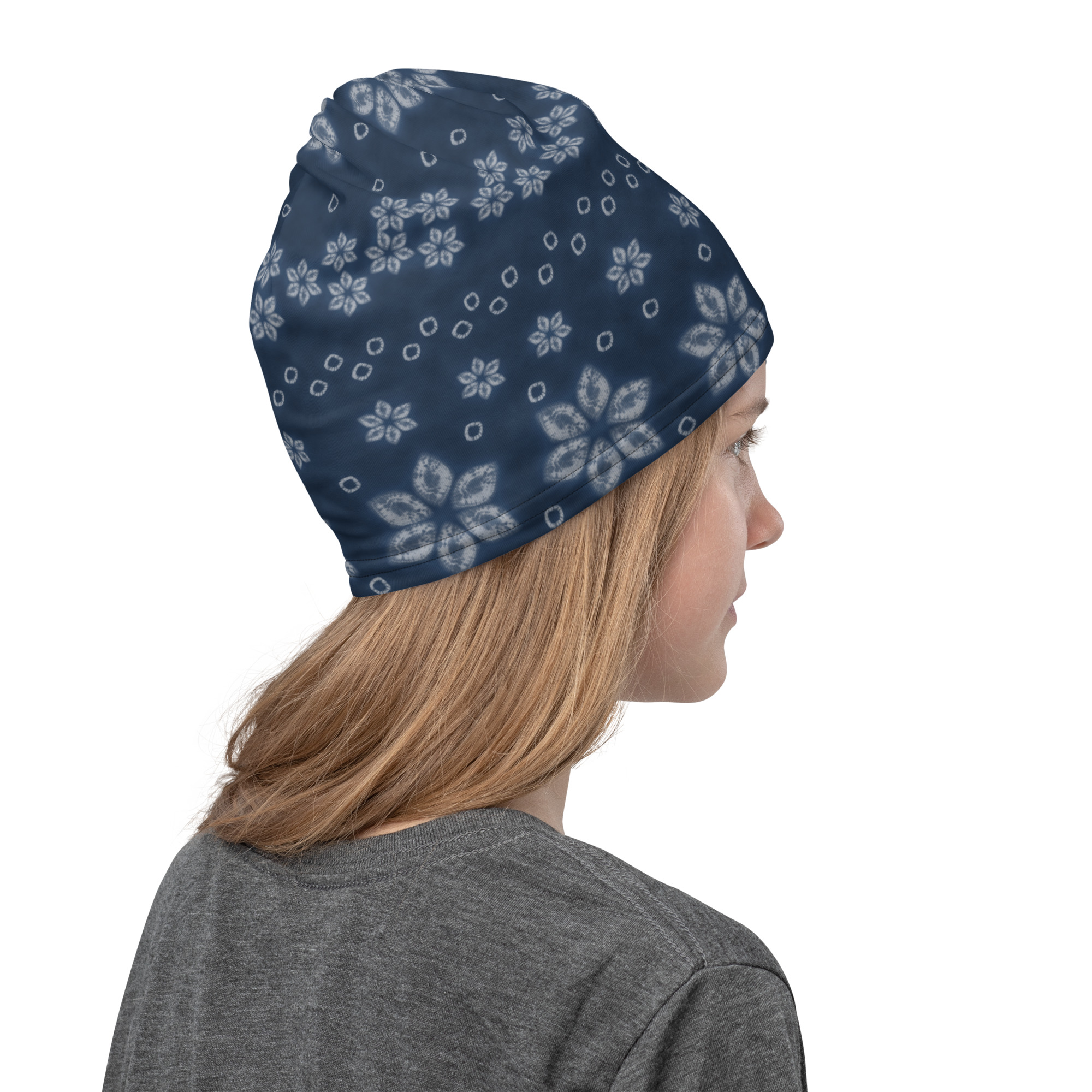 Deep Indigo Shibori Neck Gaiter – All-Season Tube Scarf Inspired by Japanese Tie-Dy - Image 7