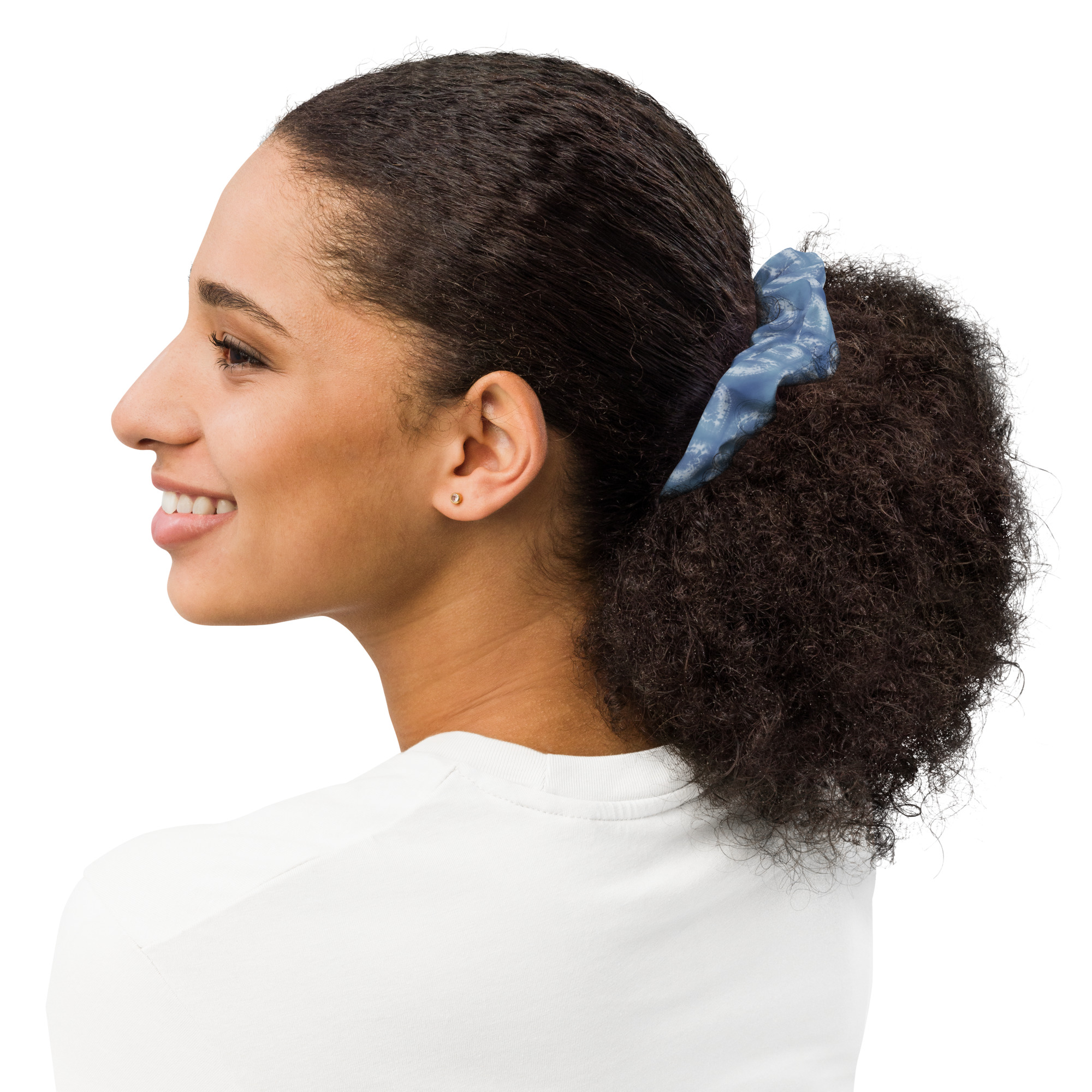 Indigo Occasion Scrunchie Shibori-Inspired Hair Accessory - Image 5