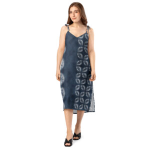 Deep Indigo Shibori-Inspired Slip Dress Monochrome All-Over Print