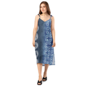 Indigo Shibori-Inspired Slip Dress Bold Gradient All-Over Print