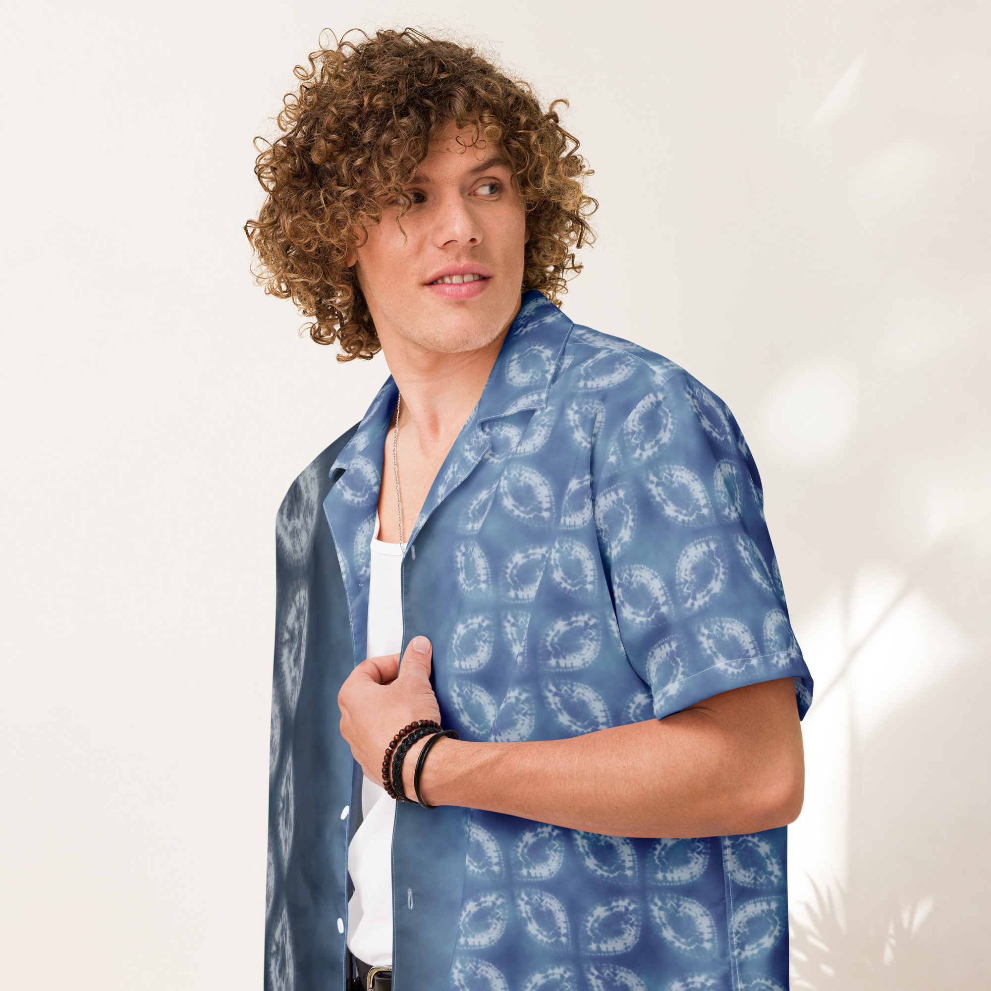 Indigo Shibori-Inspired Hawaiian Shirt Bold Gradient All-Over Print - Image 5