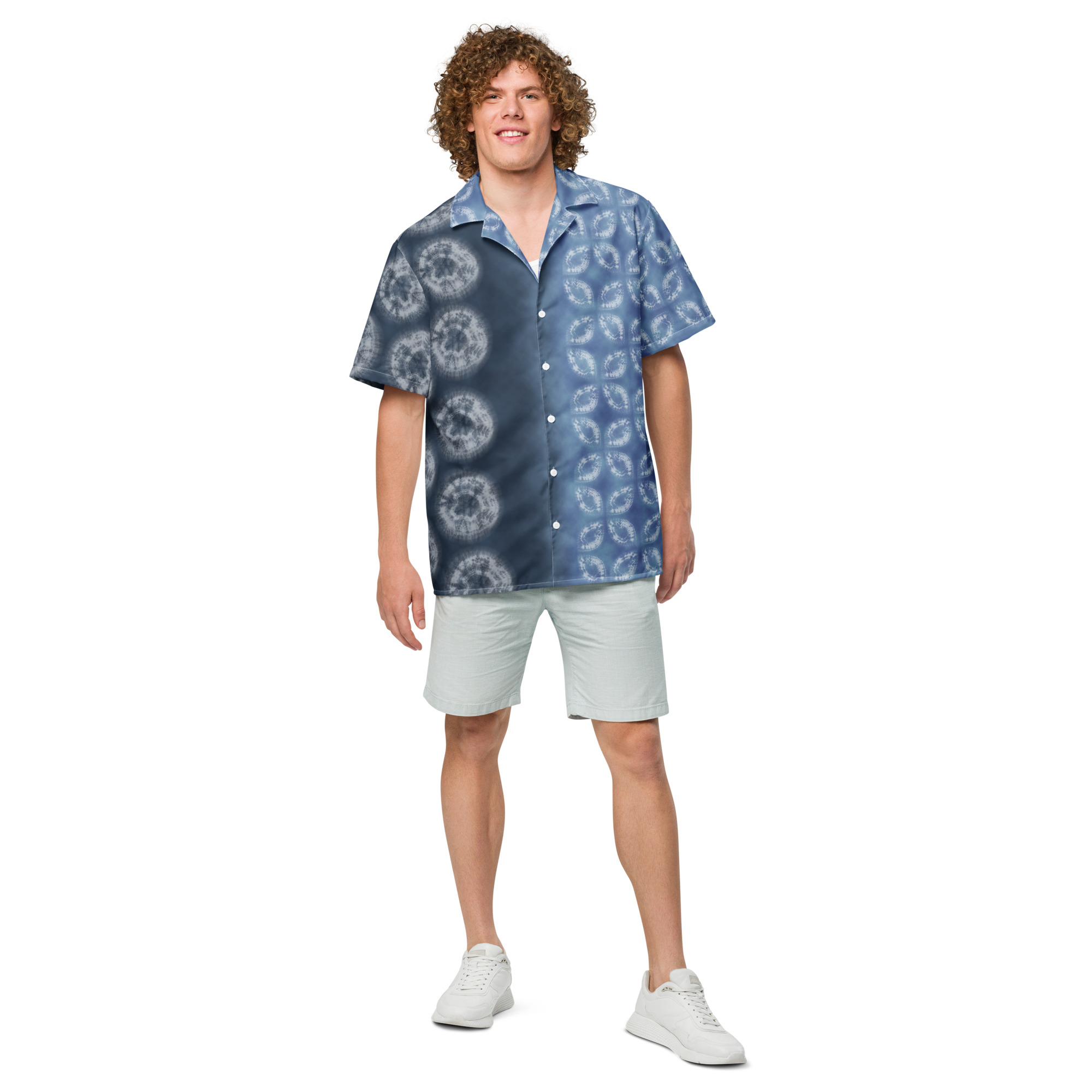 Indigo Shibori-Inspired Hawaiian Shirt Bold Gradient All-Over Print - Image 7