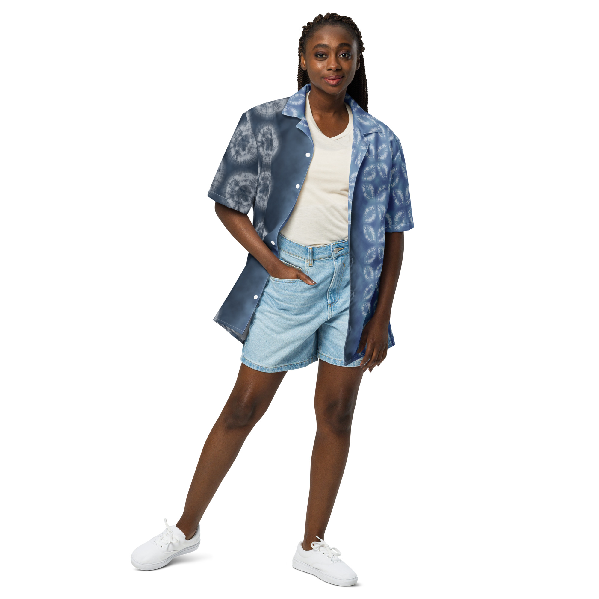 Indigo Shibori-Inspired Hawaiian Shirt Bold Gradient All-Over Print - Image 10