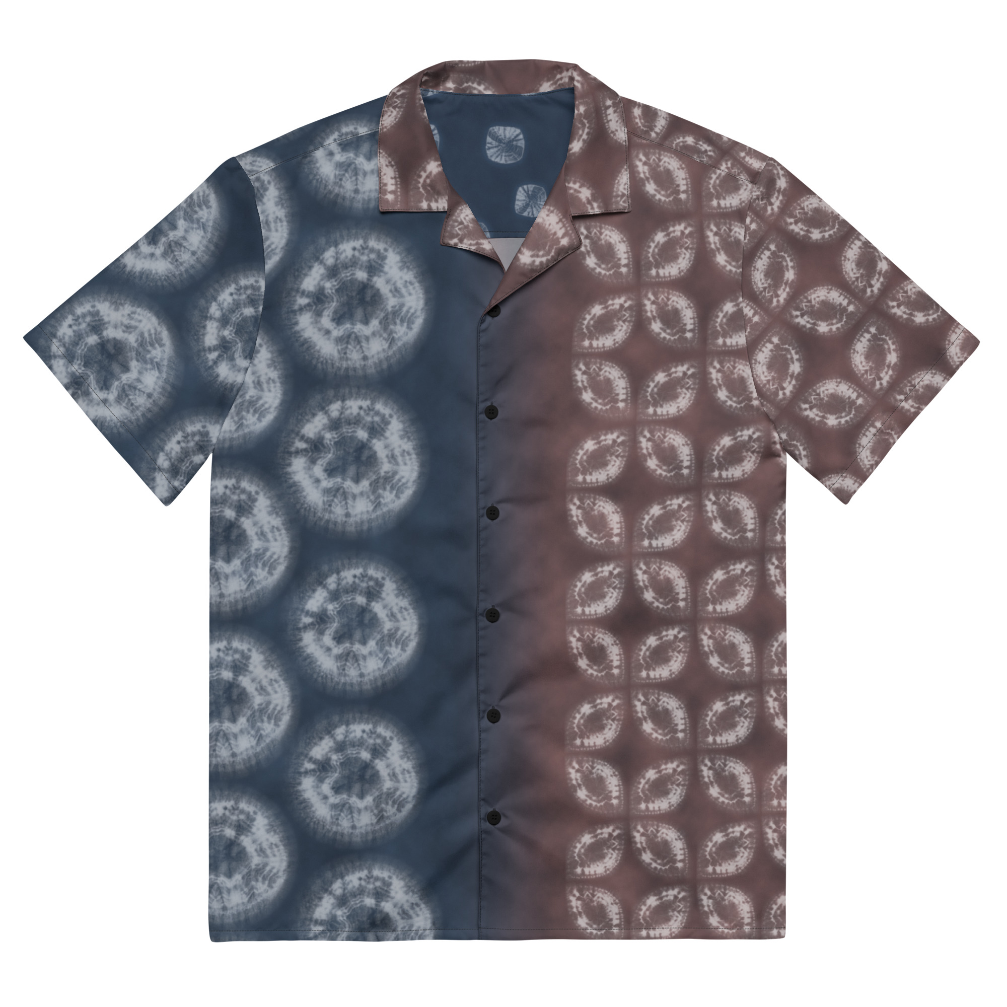 Akane & Indigo Shibori-Inspired Hawaiian Shirt Dramatic Two-Tone All-Over Print