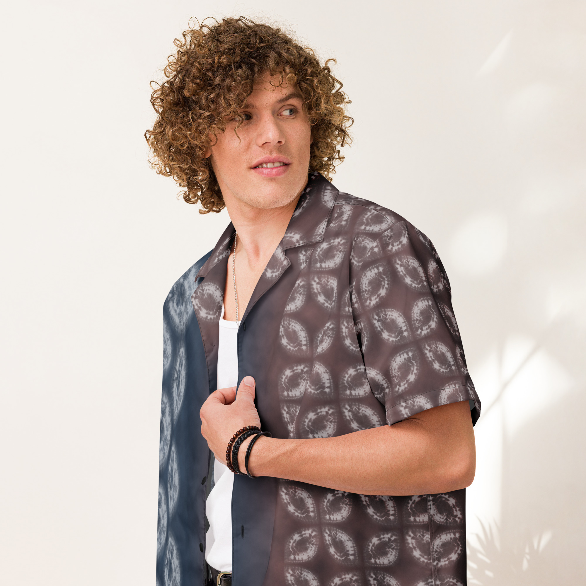 Akane & Indigo Shibori-Inspired Hawaiian Shirt Dramatic Two-Tone All-Over Print - Image 2