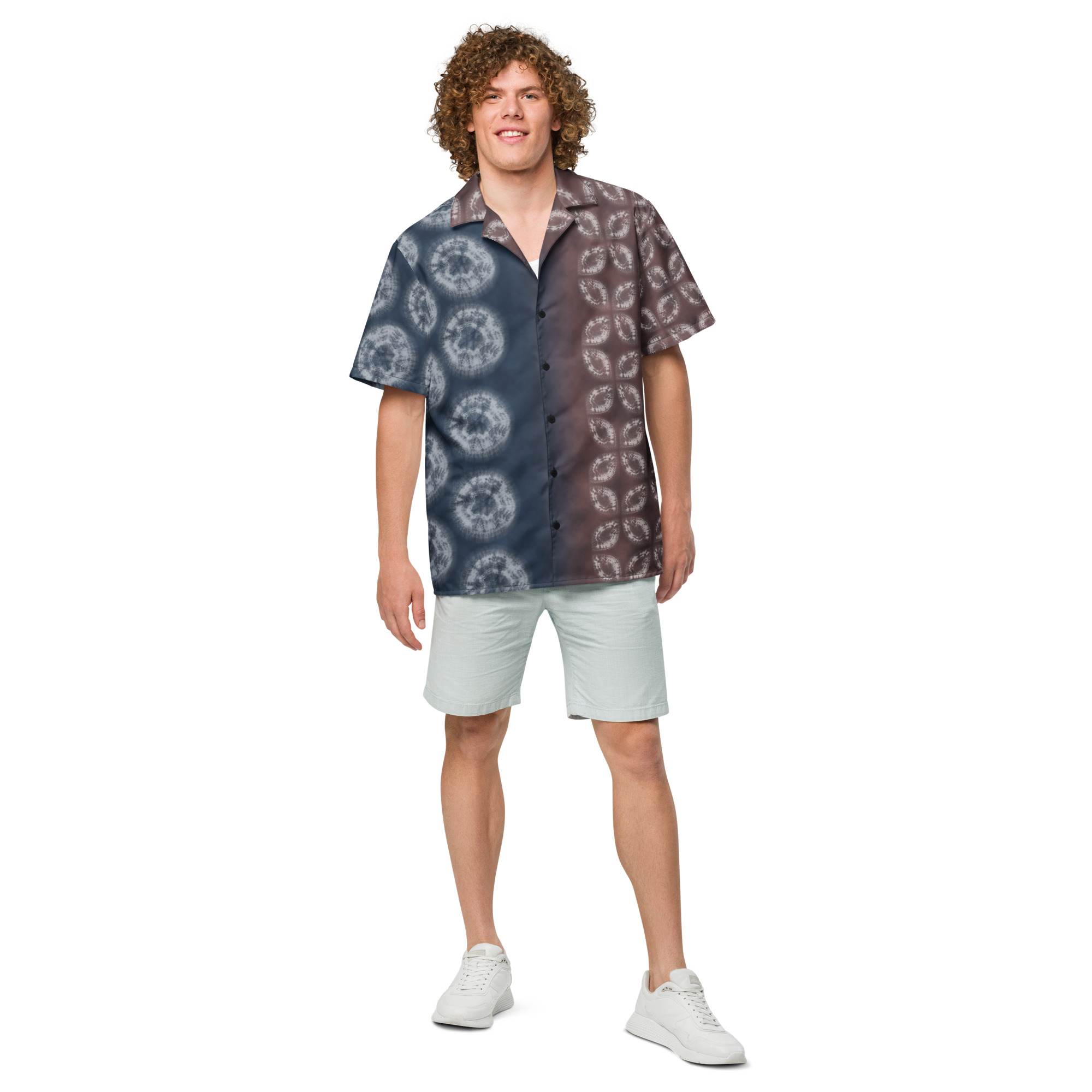Akane & Indigo Shibori-Inspired Hawaiian Shirt Dramatic Two-Tone All-Over Print - Image 4