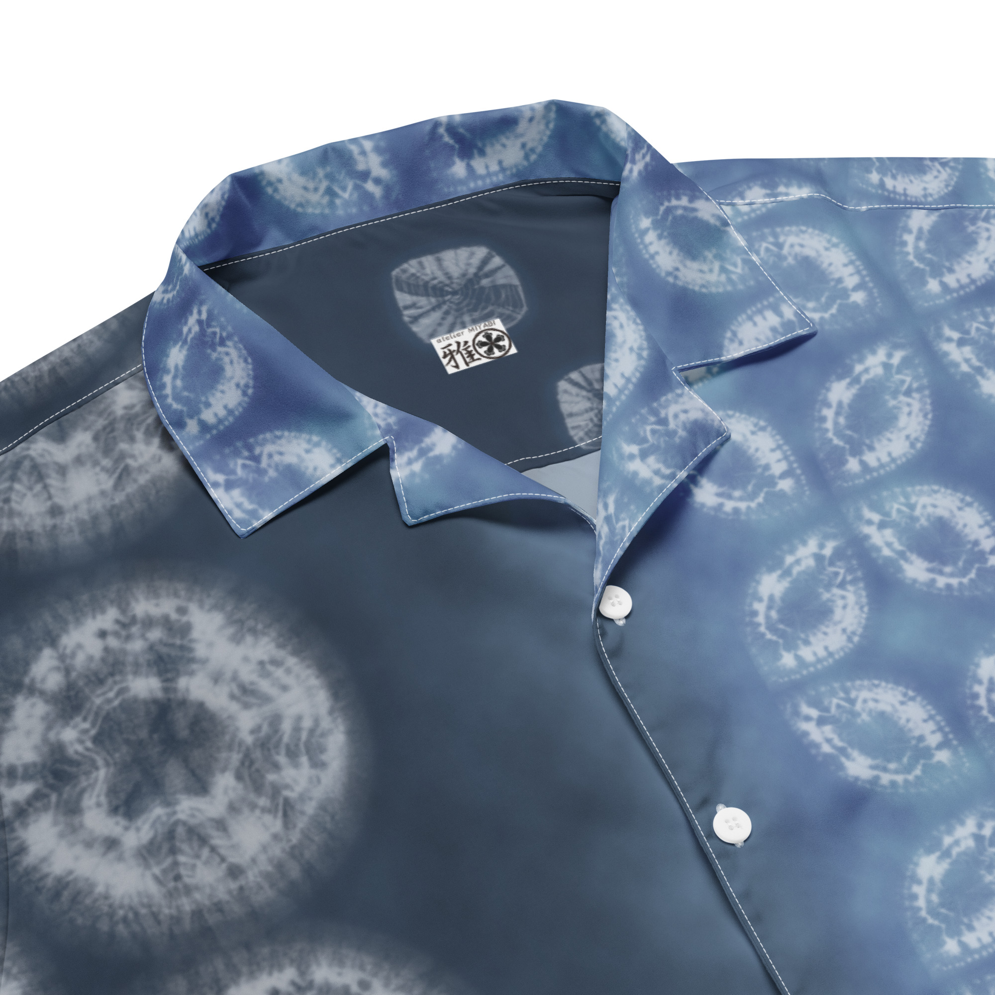 Indigo Shibori-Inspired Hawaiian Shirt Bold Gradient All-Over Print - Image 8