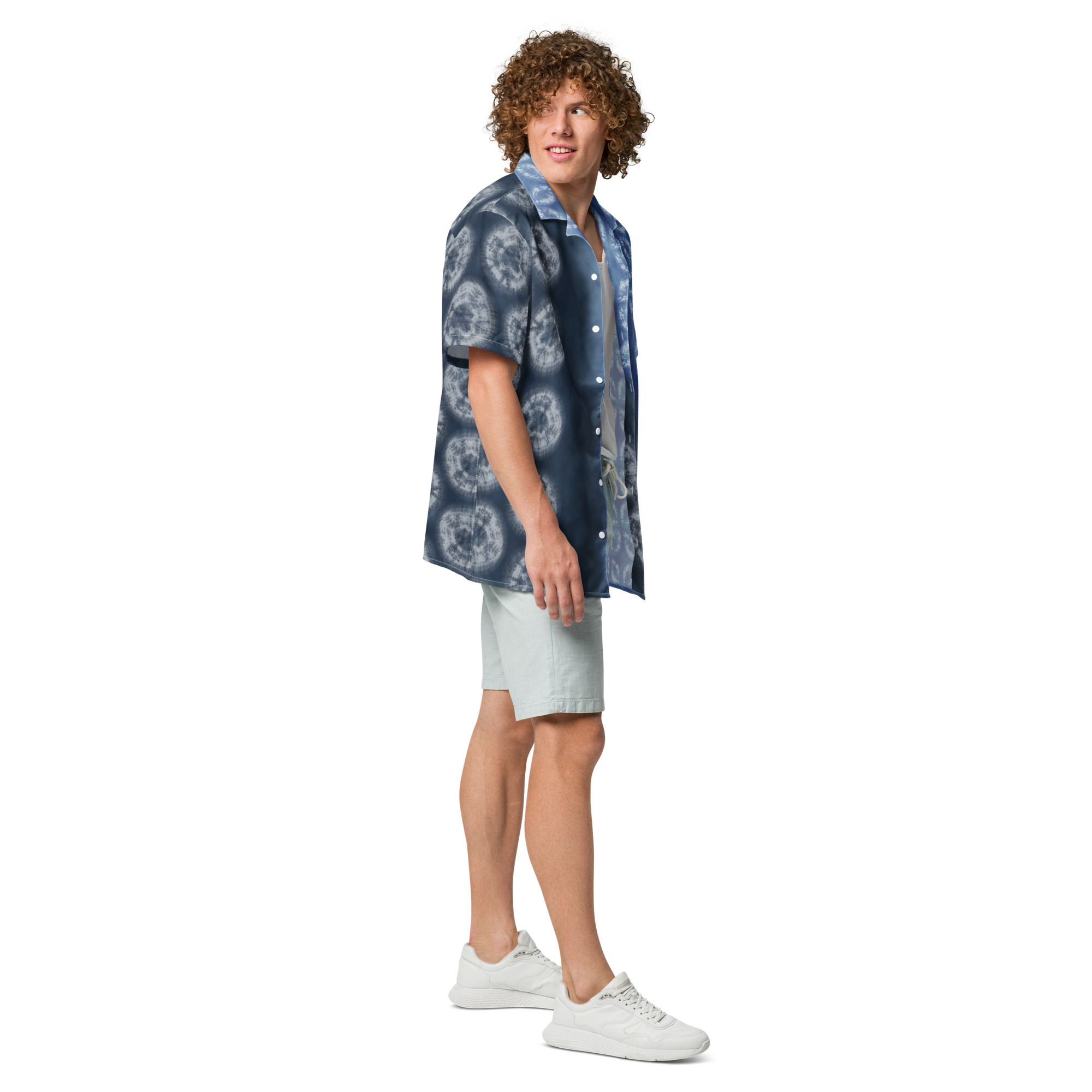 Indigo Shibori-Inspired Hawaiian Shirt Bold Gradient All-Over Print - Image 4