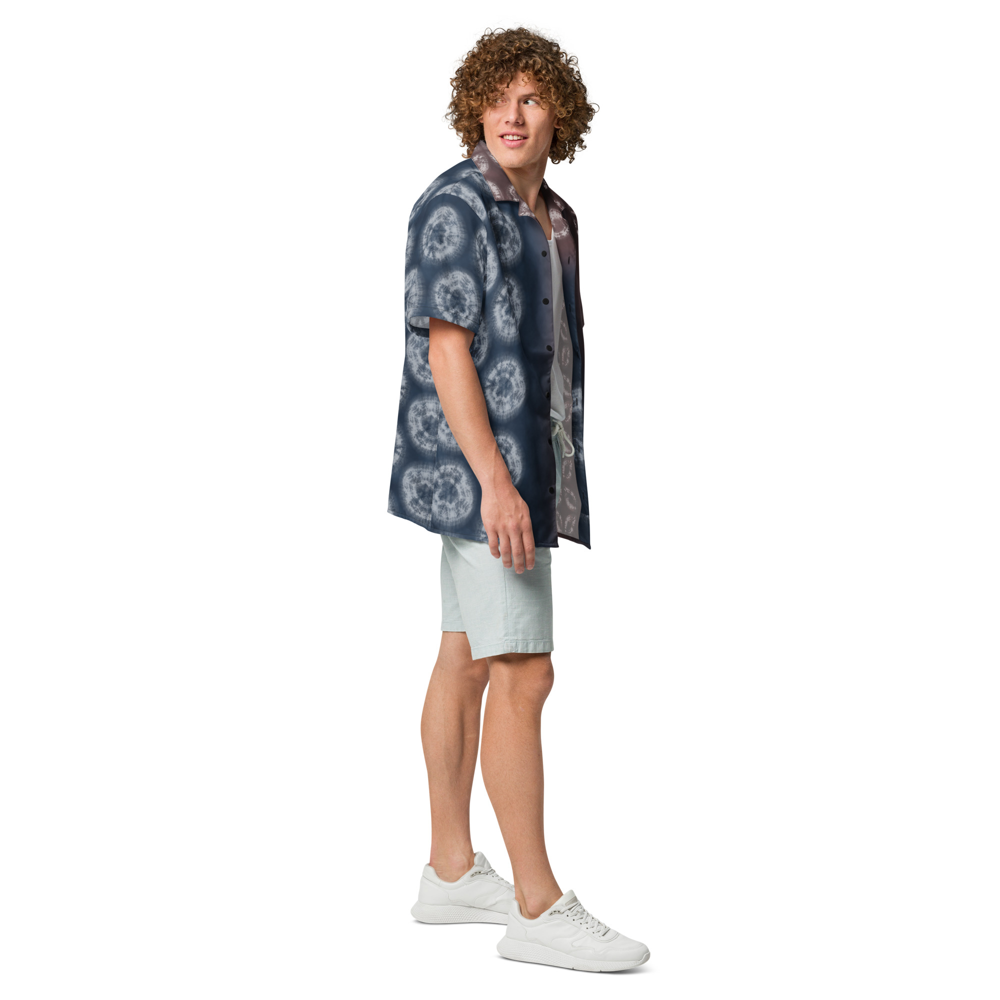 Akane & Indigo Shibori-Inspired Hawaiian Shirt Dramatic Two-Tone All-Over Print - Image 5