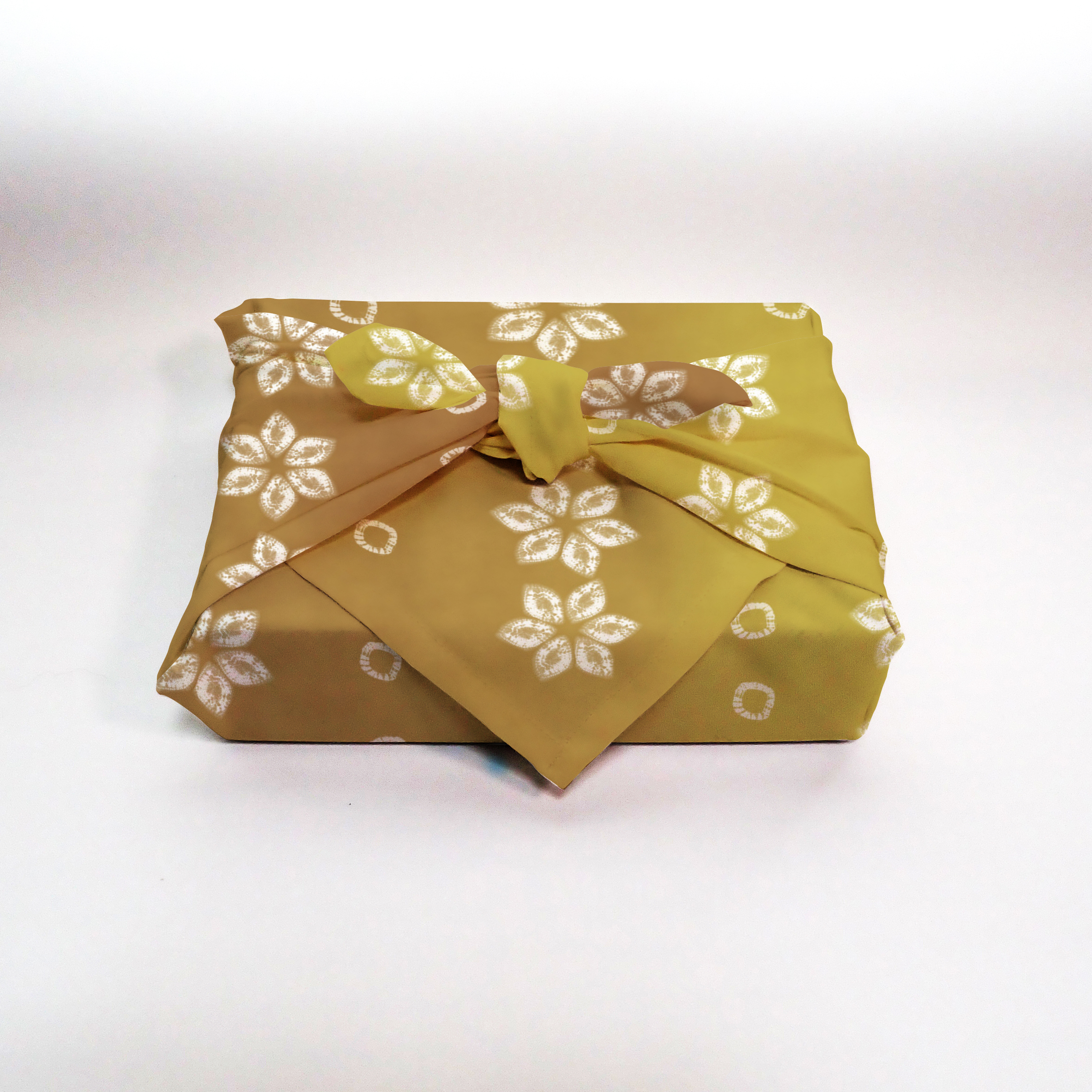 Yellow Nuishime Shibori Flower Furoshiki Bandana – Diagonal Drift - Image 3