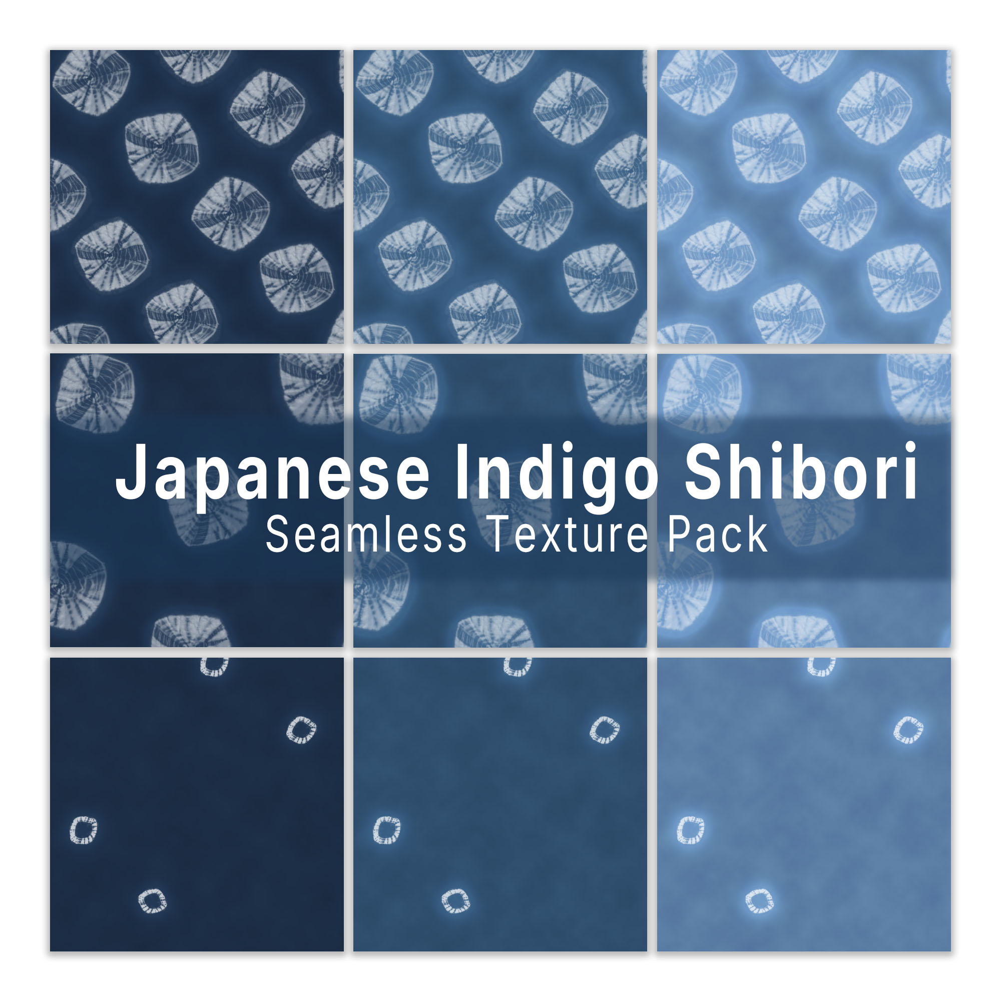 Japanese indigo shibori seamless texture pack preview