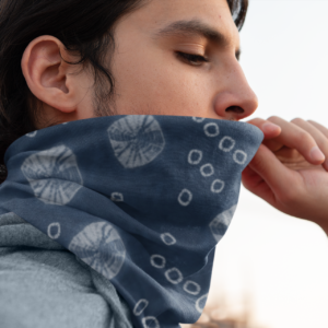 Deep Indigo Shibori Neck Gaiter – All-Season Tube Scarf Inspired by Japanese Tie-Dye Tekumo