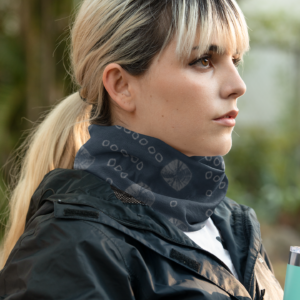 Indigo Shibori Neck Gaiter – All-Season Tube Scarf Inspired by Japanese Tie-Dye kakishibu over dye