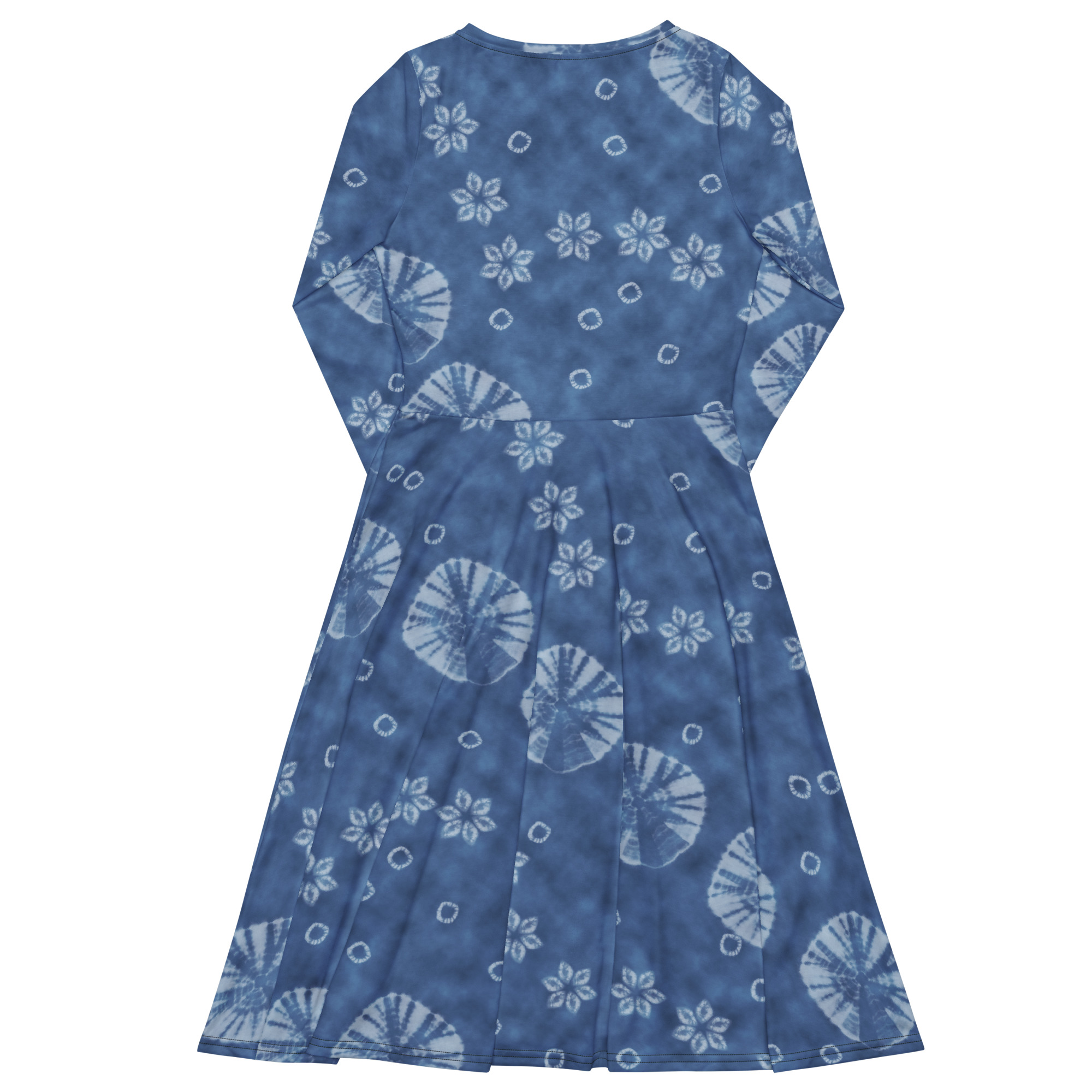 Indigo shibori All-over print long sleeve midi dress - Image 2