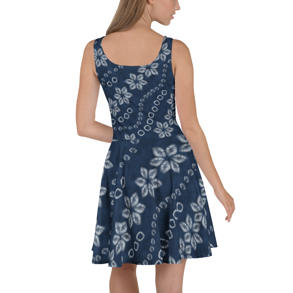 Indigo Shibori-Inspired Sleeveless Skater Dress – All-Over Print Occasion Wear - Image 6