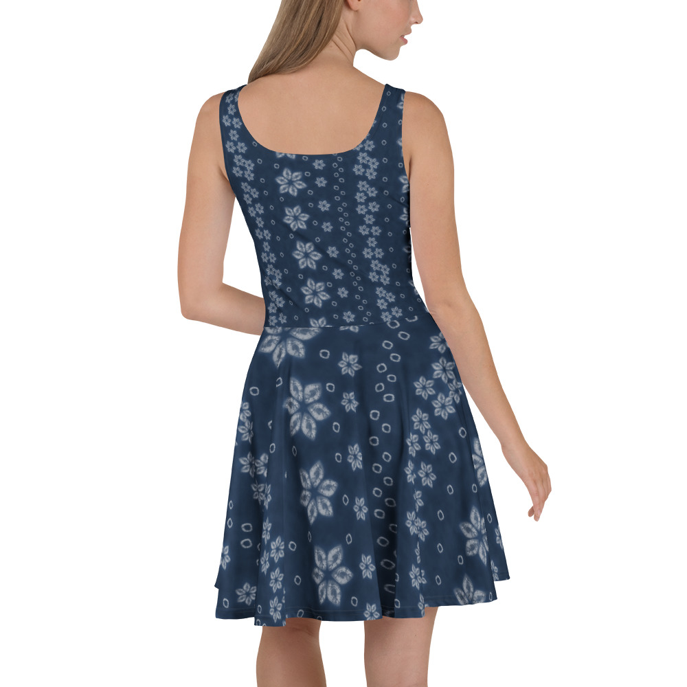 Deep Indigo two-tone Shibori-Inspired Sleeveless Skater Dress – All-Over Print Occasion Wear - Image 5