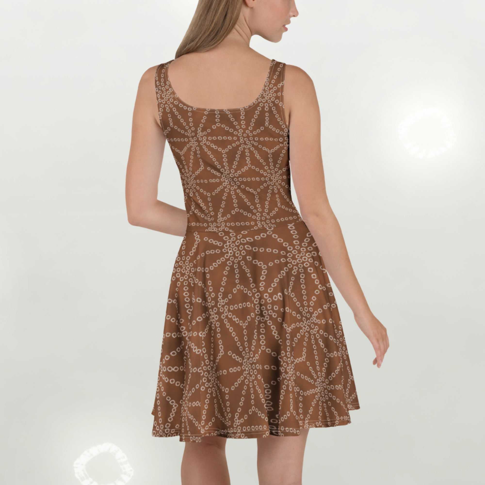 Kakishibu Asanoha – Sleeveless Skater Dress-Japanese Geometric Pattern Sleeveless Dress - Image 4