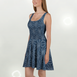 Indigo Asanoha Skater Dress – Japanese Geometric Pattern Sleeveless Dress
