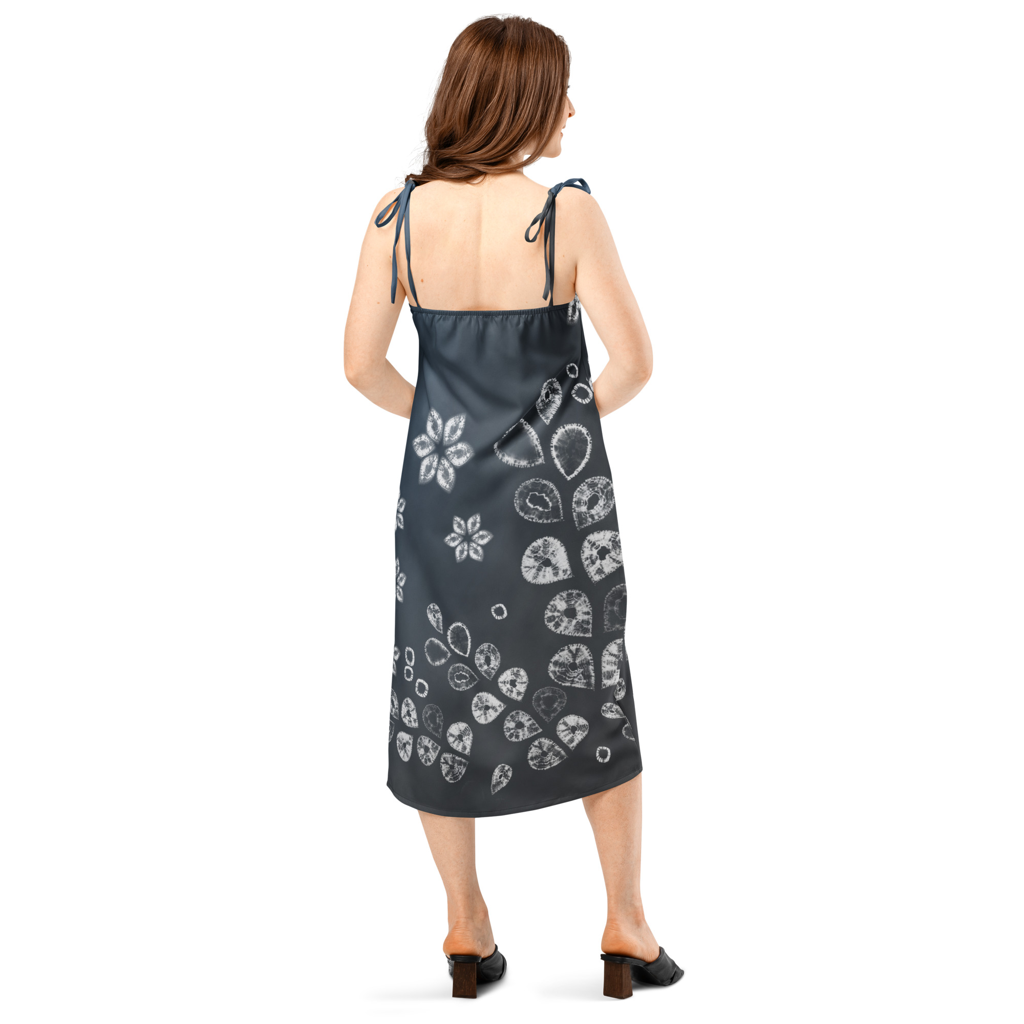 Blue black Floral Shibori Inspired Slip Dress - Image 6