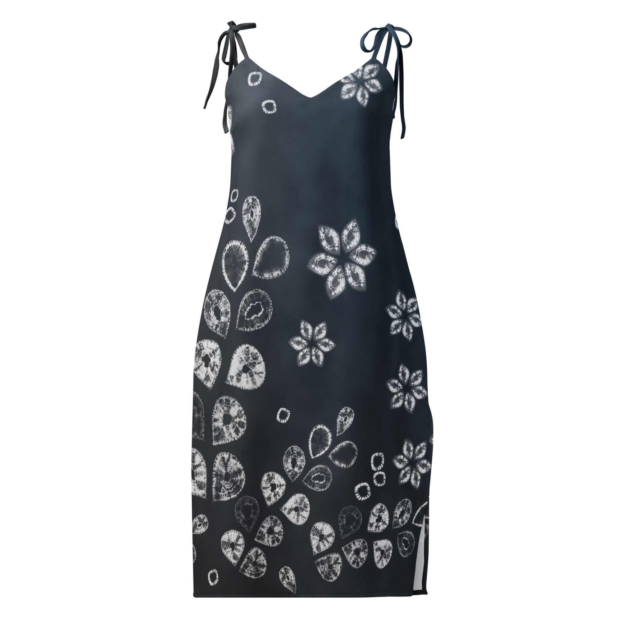 Blue black Floral Shibori Inspired Slip Dress