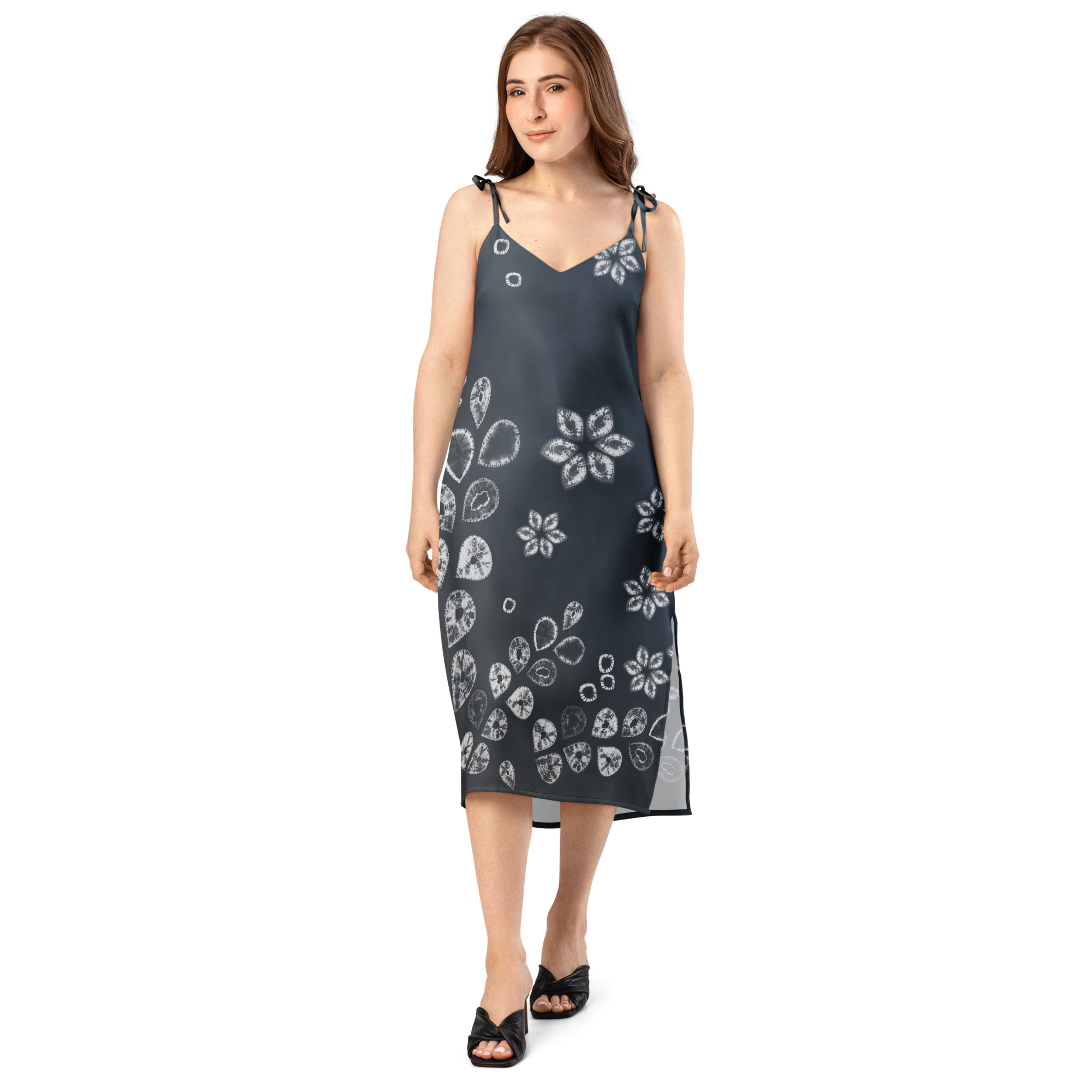 Blue black Floral Shibori Inspired Slip Dress - Image 5