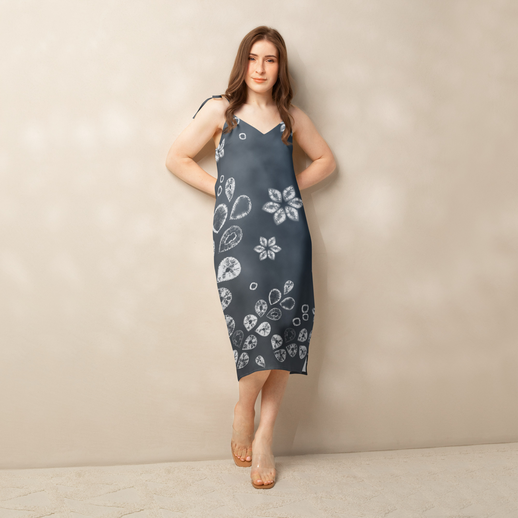 Blue black Floral Shibori Inspired Slip Dress - Image 9