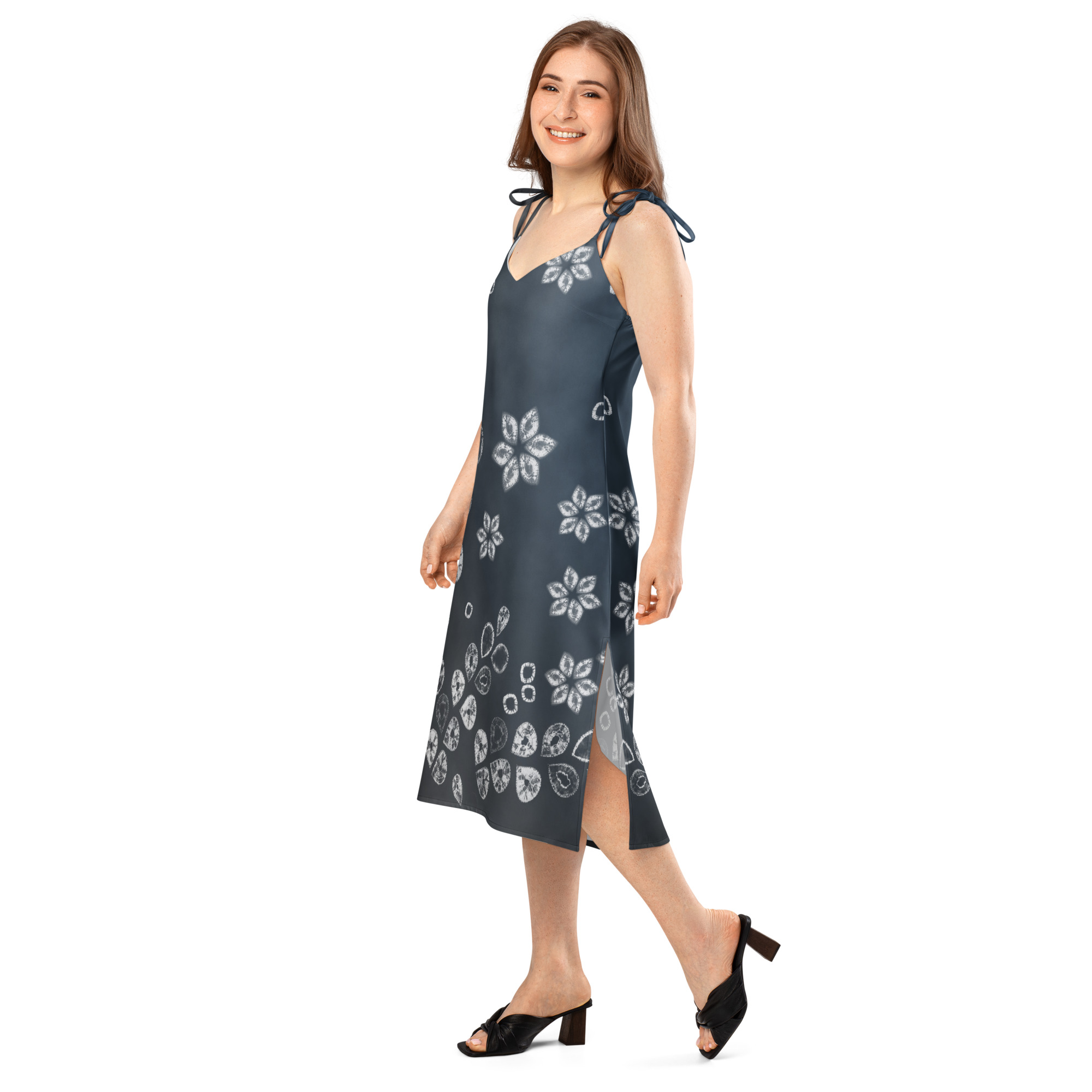 Blue black Floral Shibori Inspired Slip Dress - Image 7