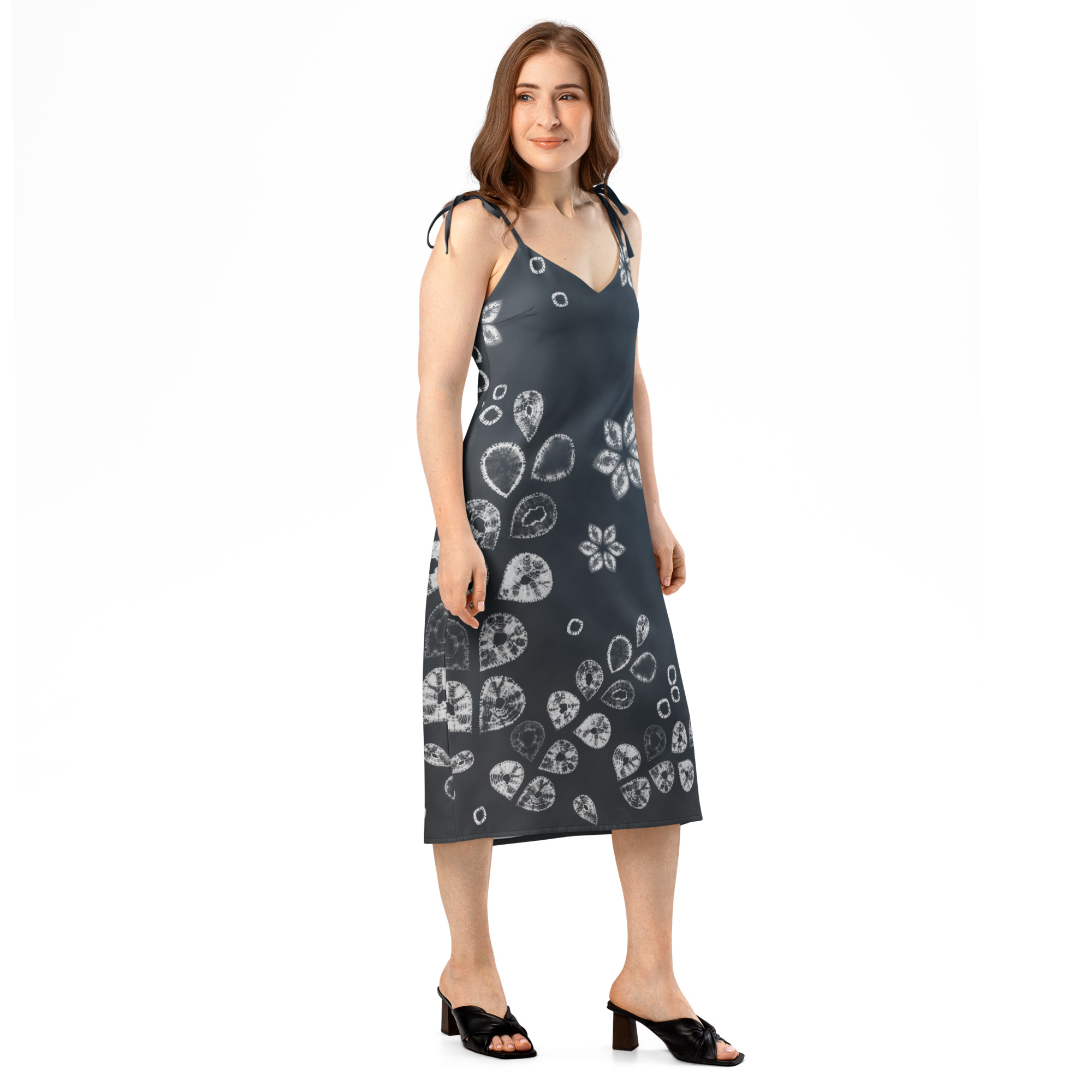 Blue black Floral Shibori Inspired Slip Dress - Image 8