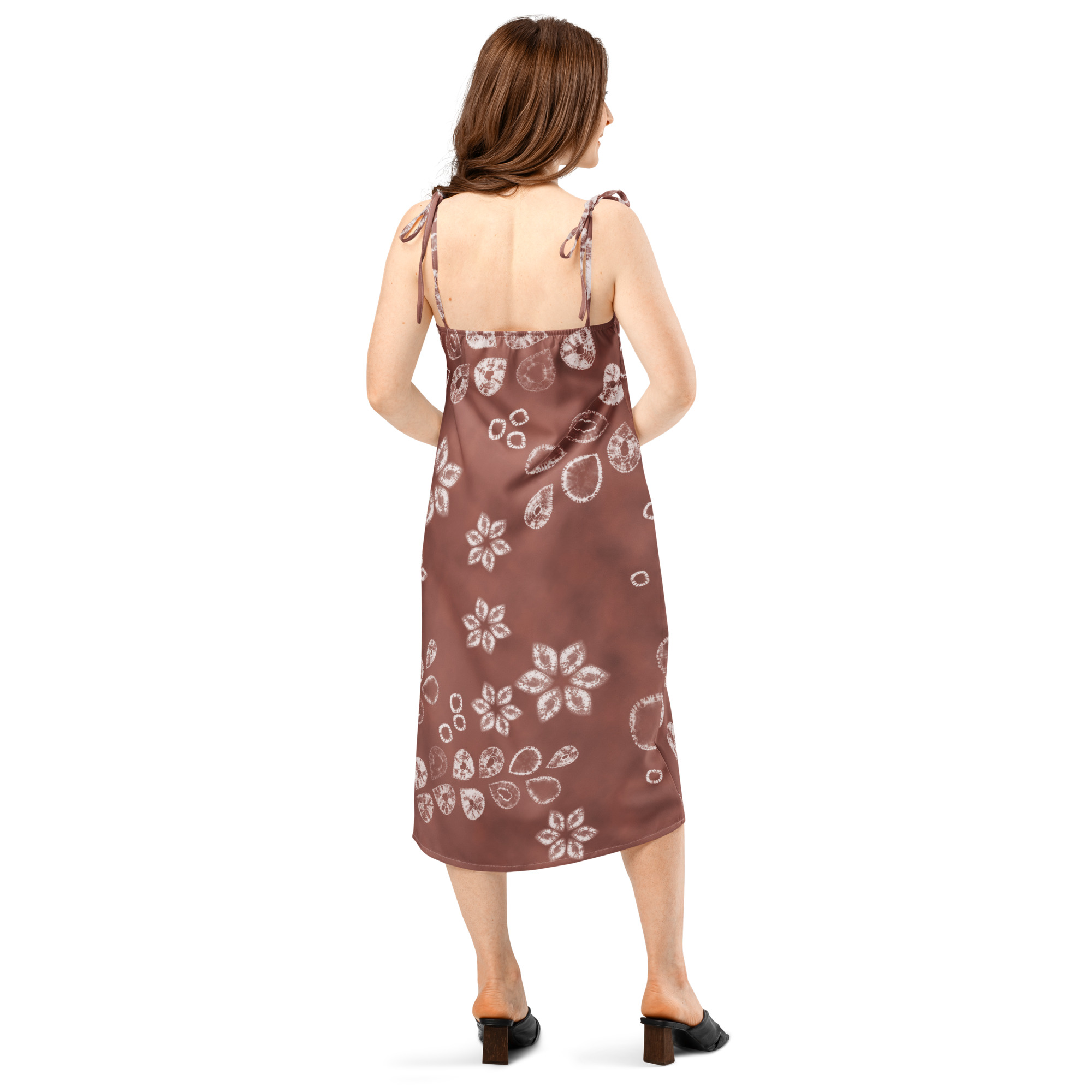 Rusty Red floral leaf shibori Tie-strap midi dress - Image 3