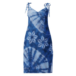 indigo shibori Tie-strap midi dress
