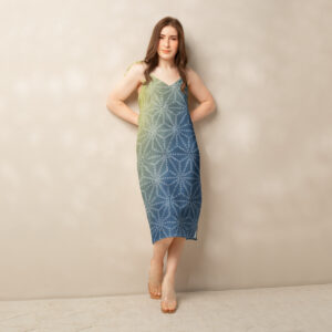 Asanoha Yellow & Indigo Shibori-Inspired Slip Dress Dramatic Two-Tone All-Over Print