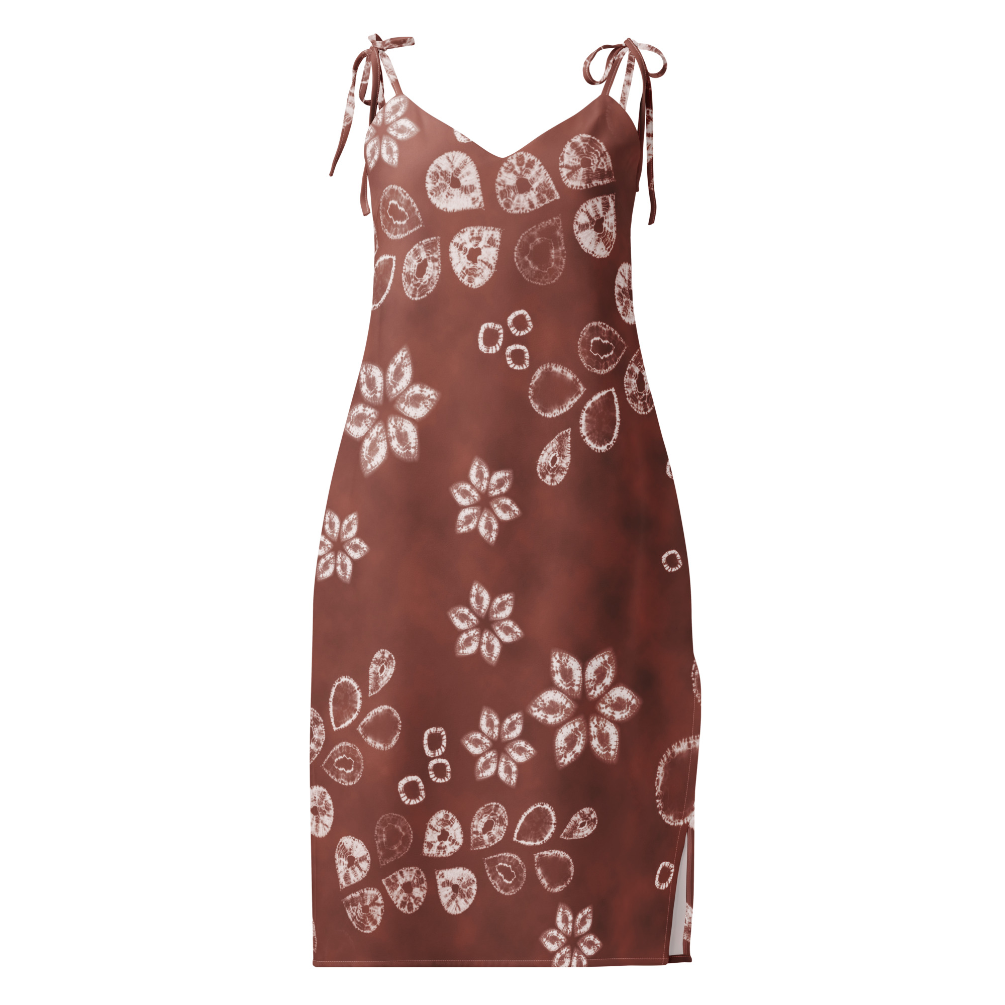 Rusty Red floral leaf shibori Tie-strap midi dress - Image 8