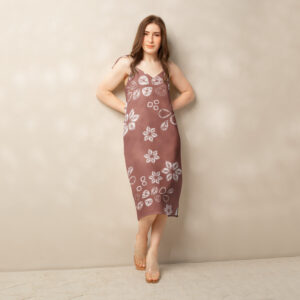 Rusty Red floral leaf shibori Tie-strap midi dress