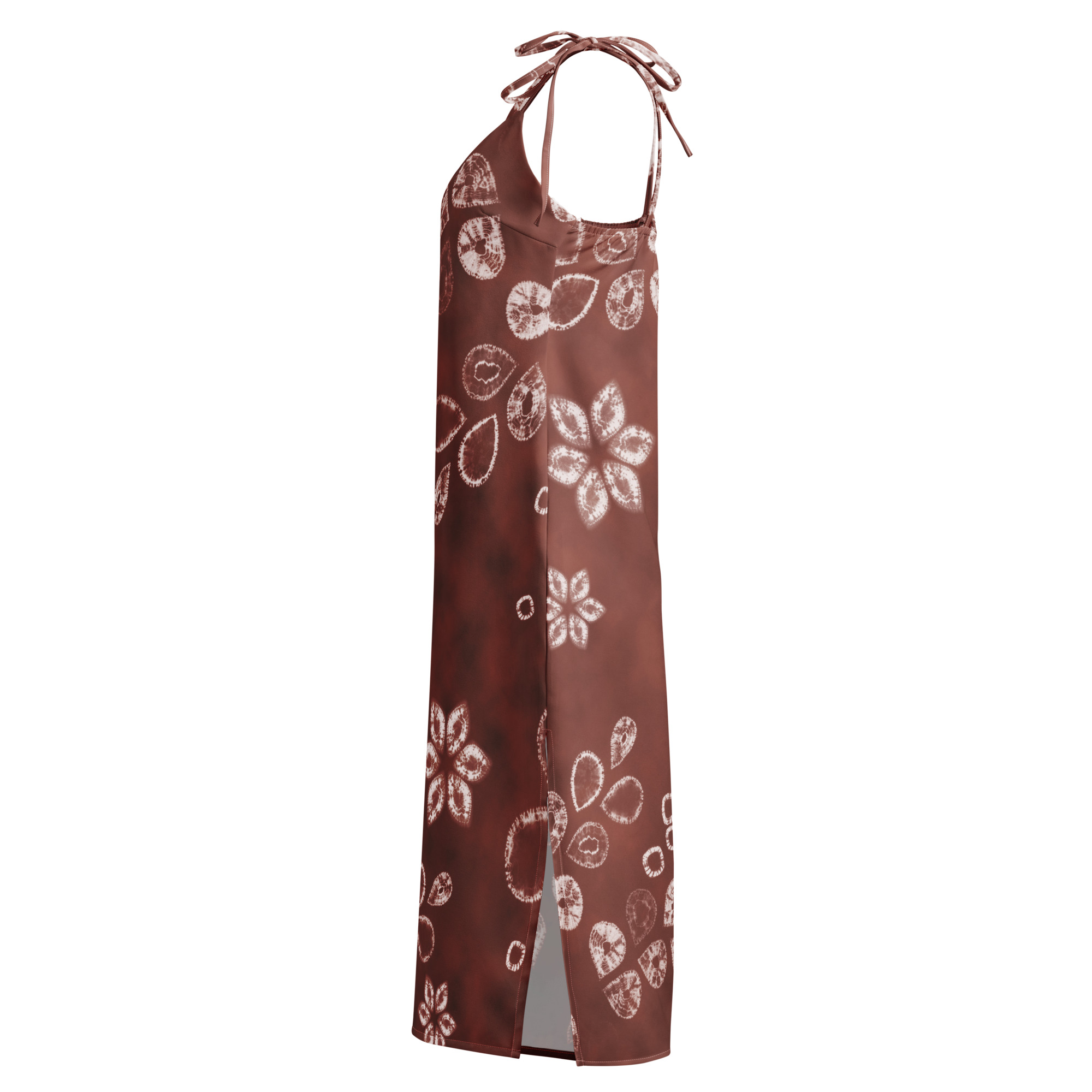 Rusty Red floral leaf shibori Tie-strap midi dress - Image 10