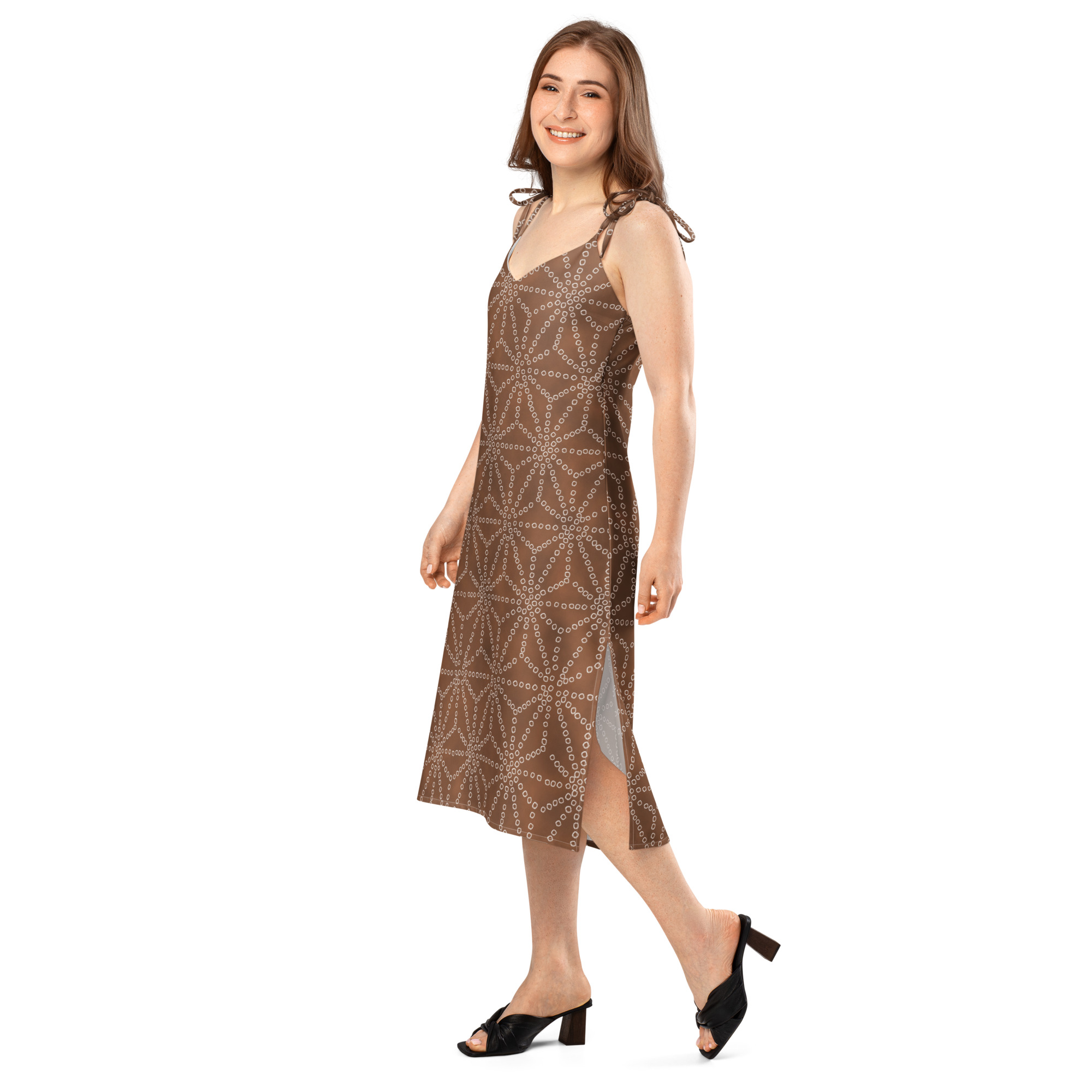 Asanoha Kakishibu Brown Shibori-Inspired Slip Dress - Image 8