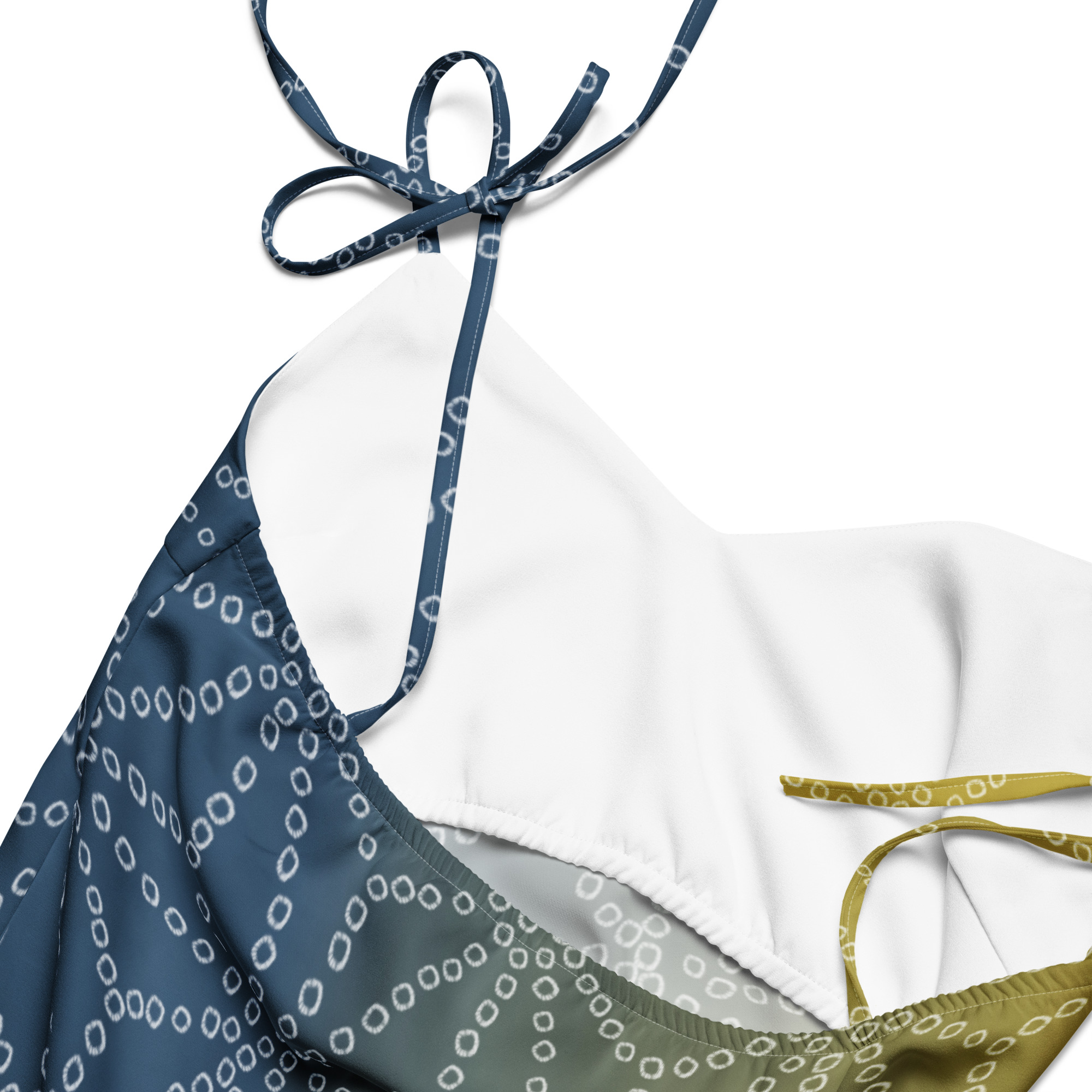 Asanoha Yellow & Indigo Shibori-Inspired Slip Dress Dramatic Two-Tone All-Over Print - Image 9