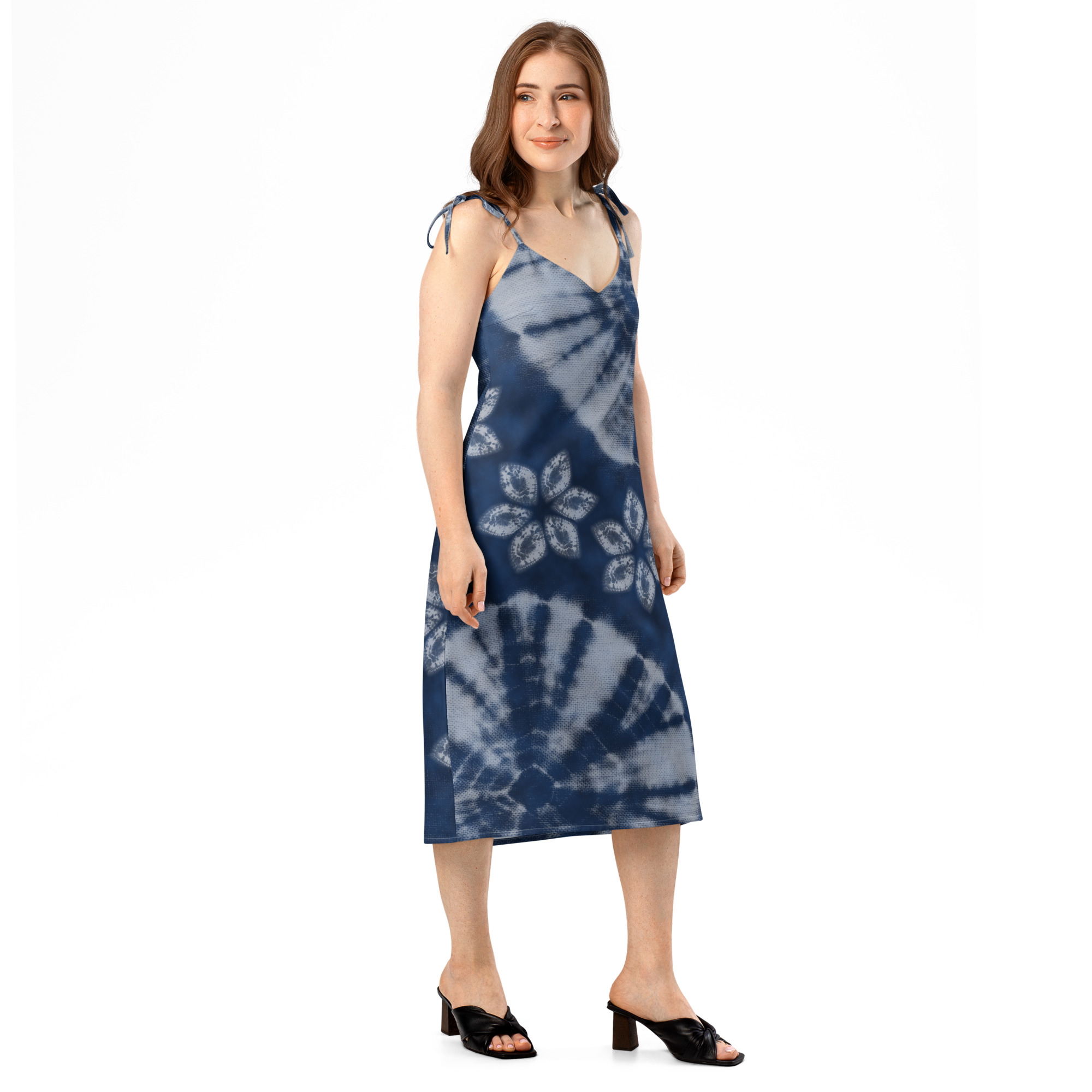 Deep indigo Tie-strap midi dress - Image 2